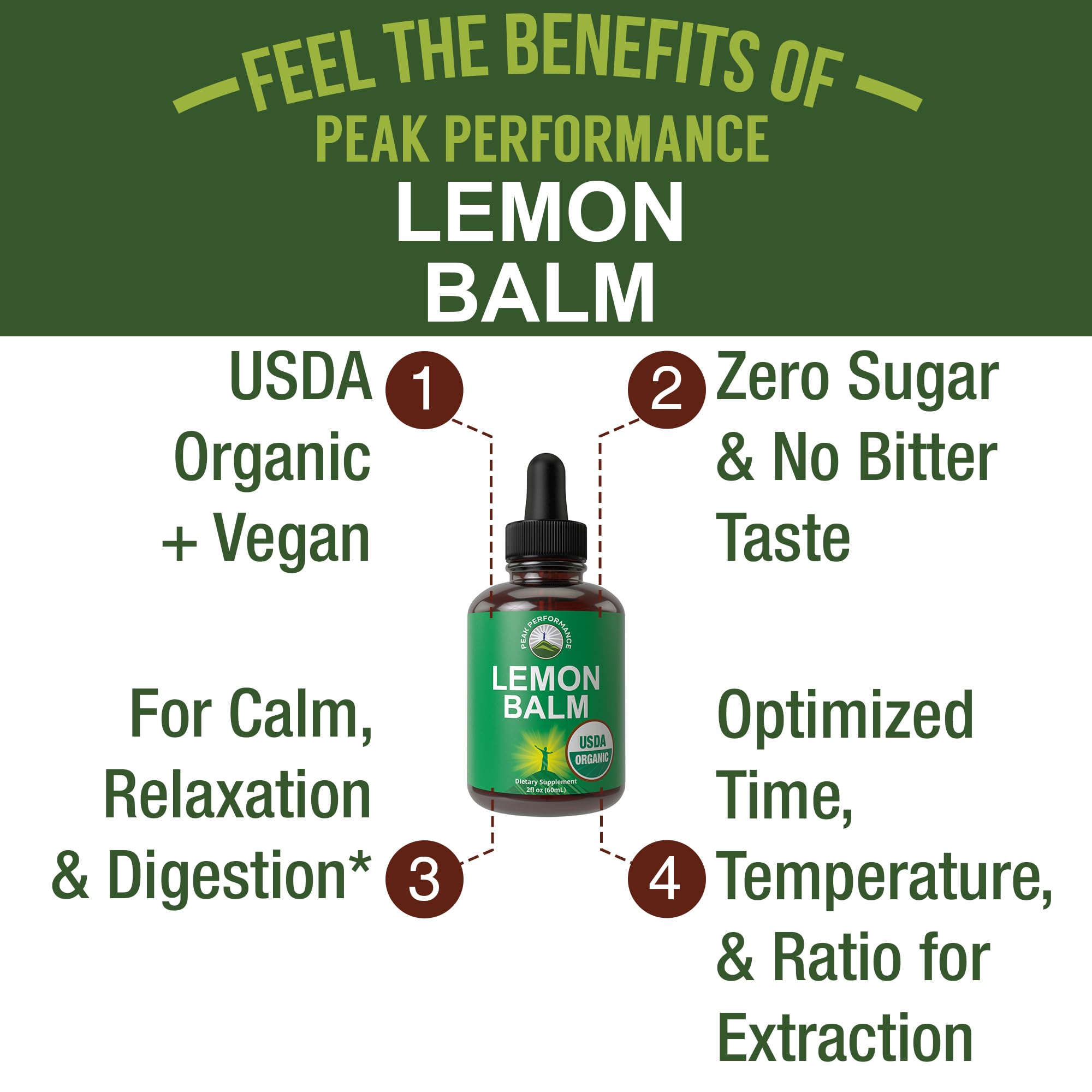 USDA Organic Lemon Balm Tincture. Liquid Organic Lemon Balm Oil Drops Supplement for Relaxation, Calm, Digestion. Vegan Leaf Extract. Zero Sugar, Gluten Free Supplements for Women and Men Peak Performance buy supplements canada