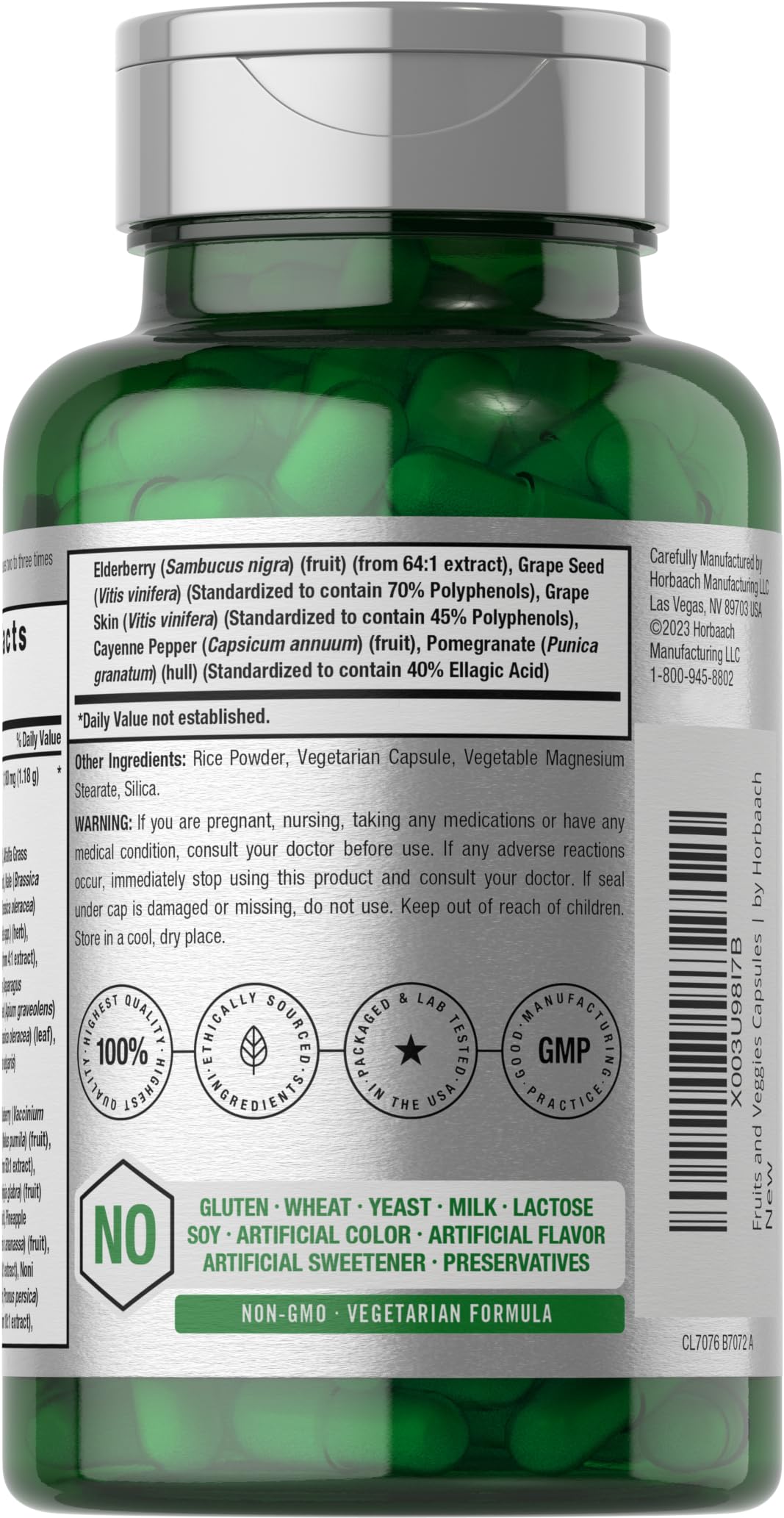 Horbäach Mega Fruits and Veggies Supplement | 100 Capsules | Vegetarian, Non-GMO and Gluten Free Horbäach buy supplements canada