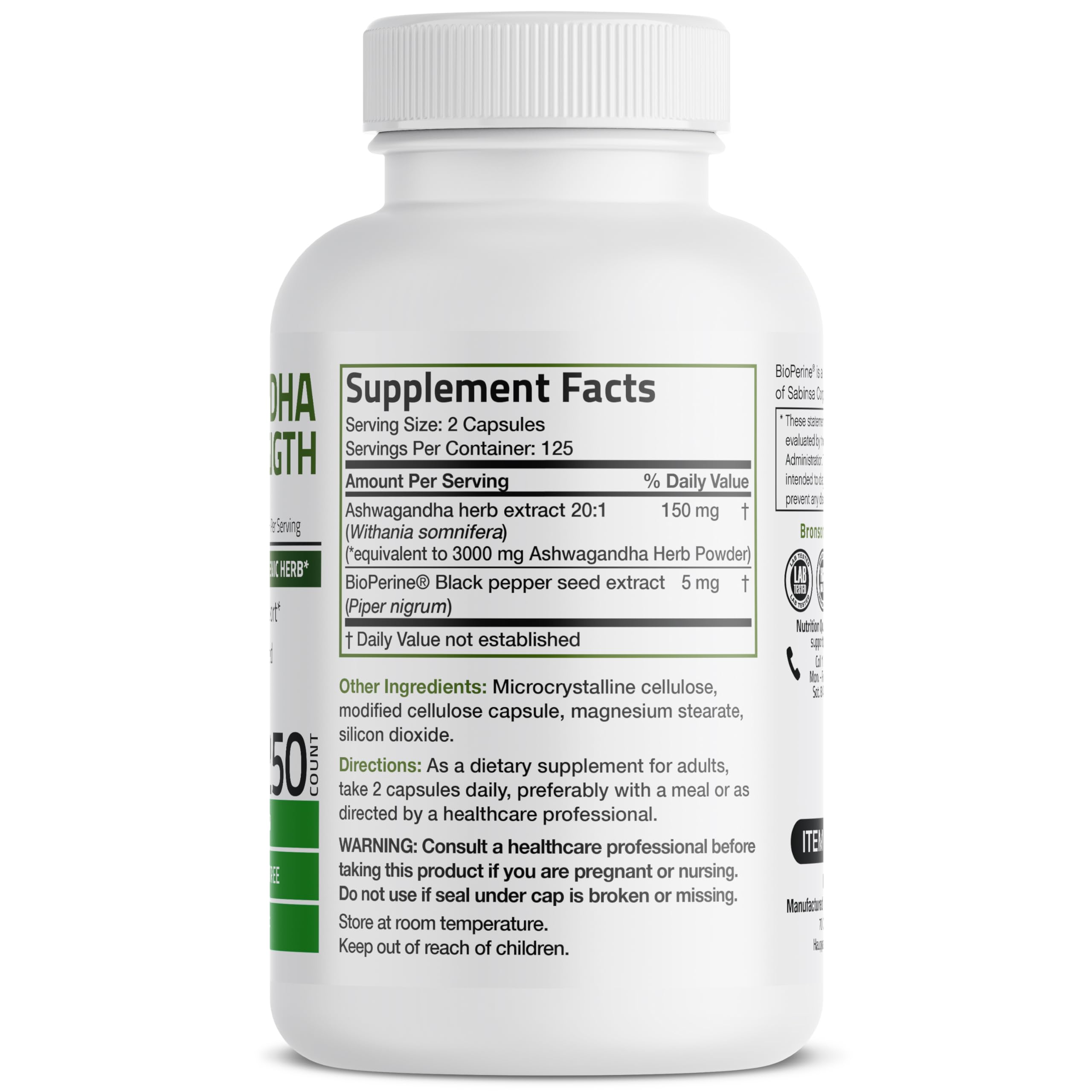 Bronson Ashwagandha Extra Strength 3000 mg Stress & Mood Support with BioPerine Bronson buy supplements canada