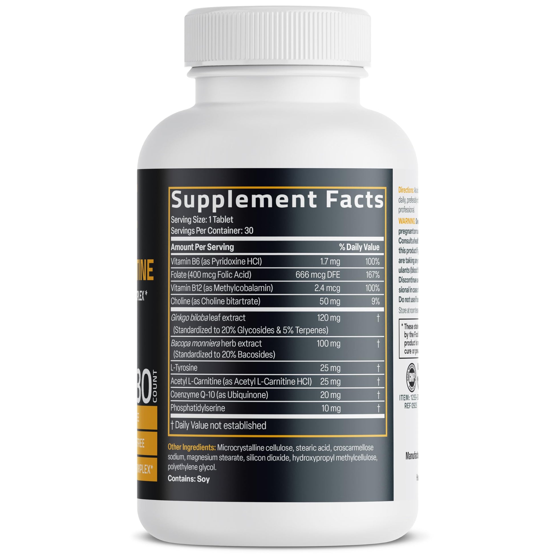 Bronson Ginkgo, Bacopa & Acetyl L-Carnitine Brain & Memory Support Complex with L-Tyrosine, Choline, CoQ10 & Phosphatidylserine Plus Key B Vitamins Non-GMO, 30 Tablets Bronson buy supplements canada