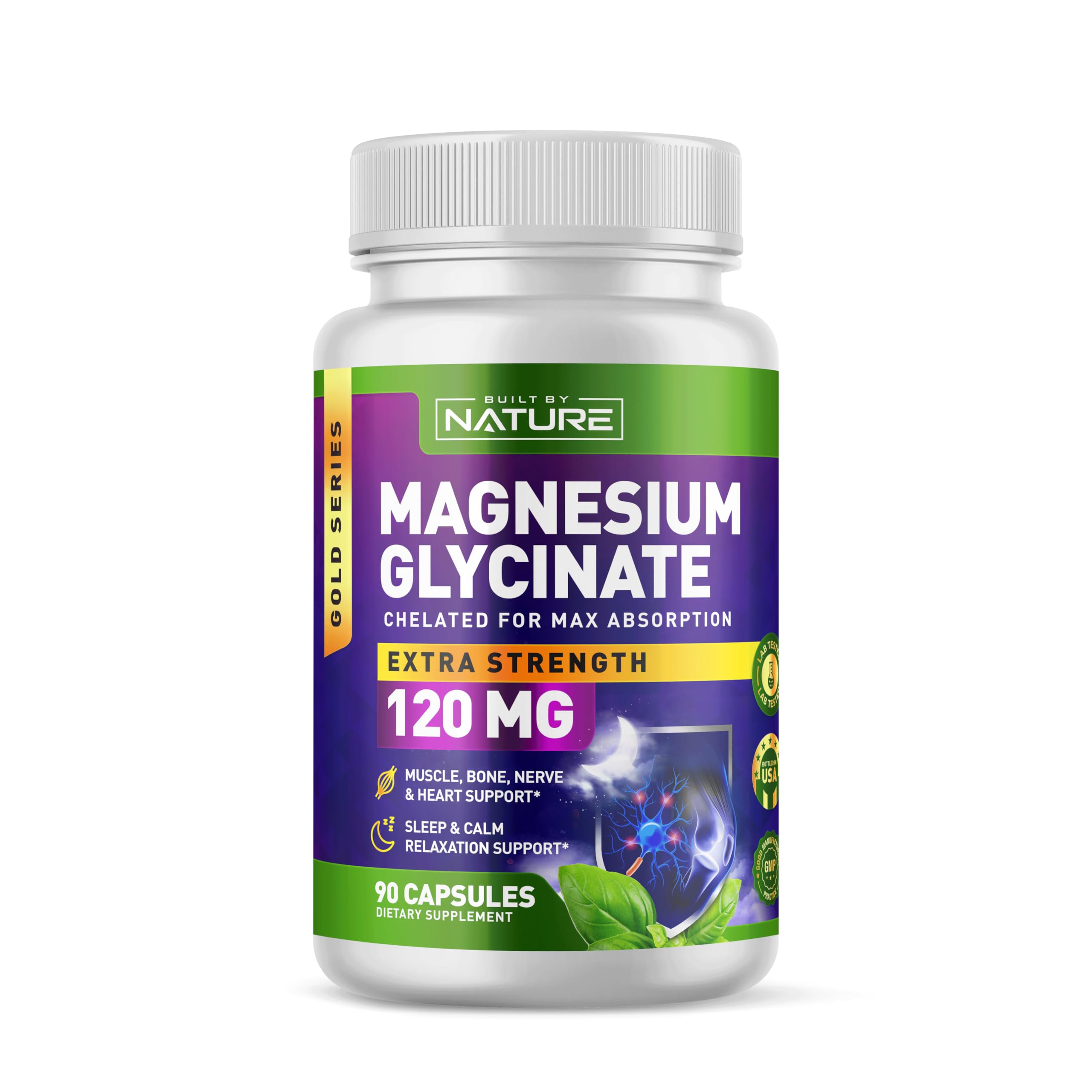 Built By Nature Magnesium Glycinate - Chelated for High Absorption – Supplement to Support Sleep, Muscle, Heart & Nerve Health - 120 mg Magnesium per Serving/Capsule - 90 Capsules Built by Nature buy supplements canada