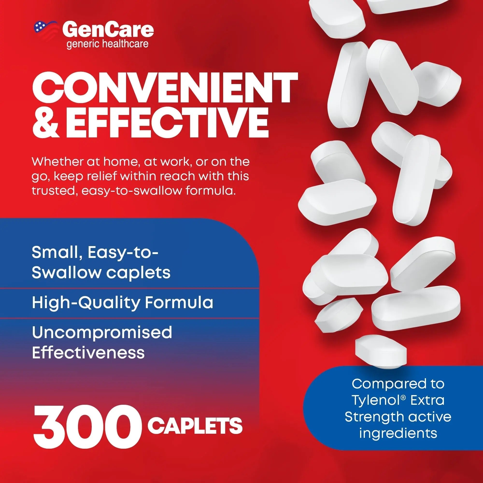 GenCare - Acetaminophen 500mg Extra Strength Pain Relief (300 Caplets) - Multi Symptom Pain Reliever for Headache, Sinus, Arthritis, Back Pain Muscle Ache, Toothache, Fever Reducer, Migraine GenCare buy supplements canada