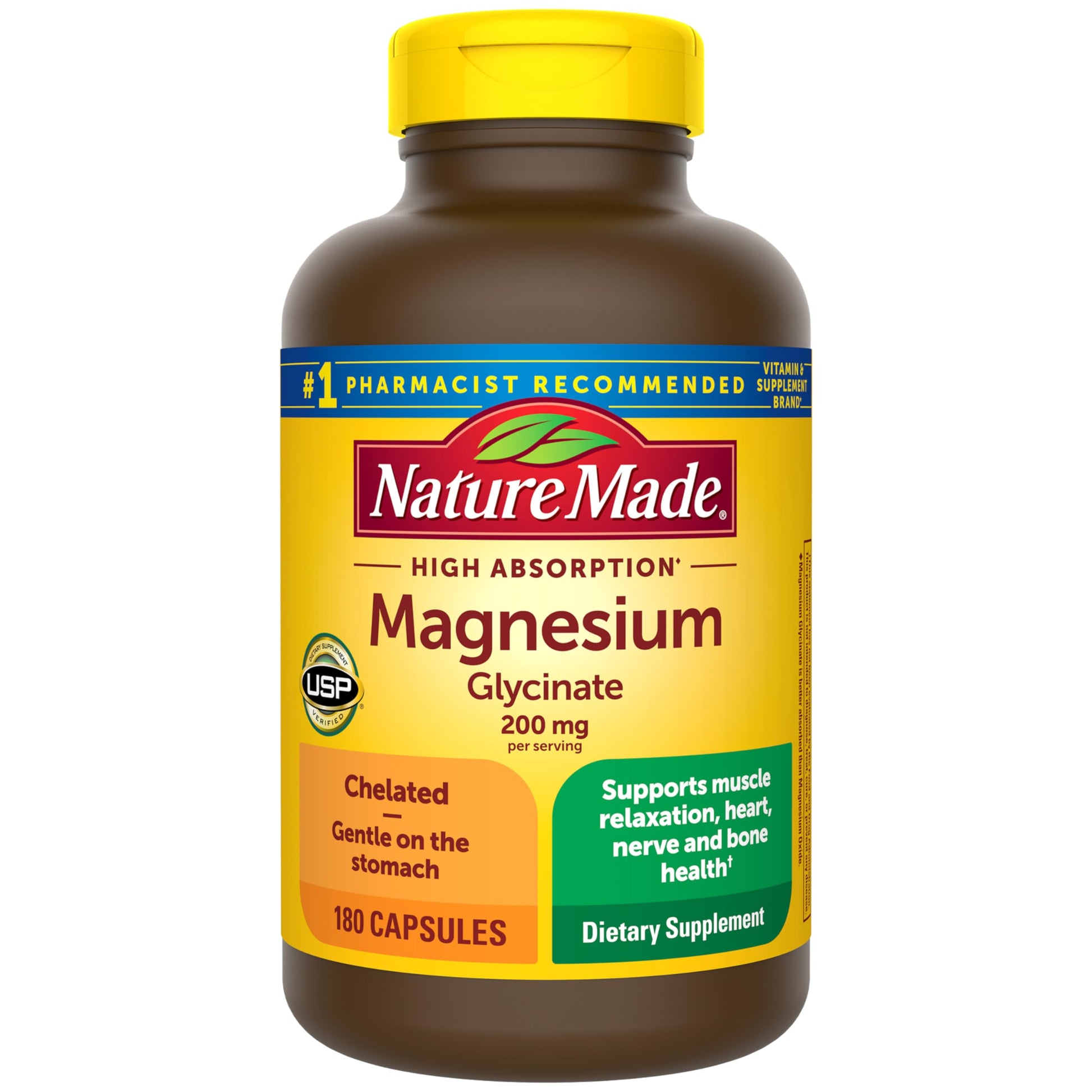 Nature Made Magnesium Glycinate 200 mg per serving, Magnesium Supplement for Muscle, Heart, Nerve and Bone Support, 180 Magnesium Bisglycinate Capsules, 90 Day Supply Nature Made buy supplements canada