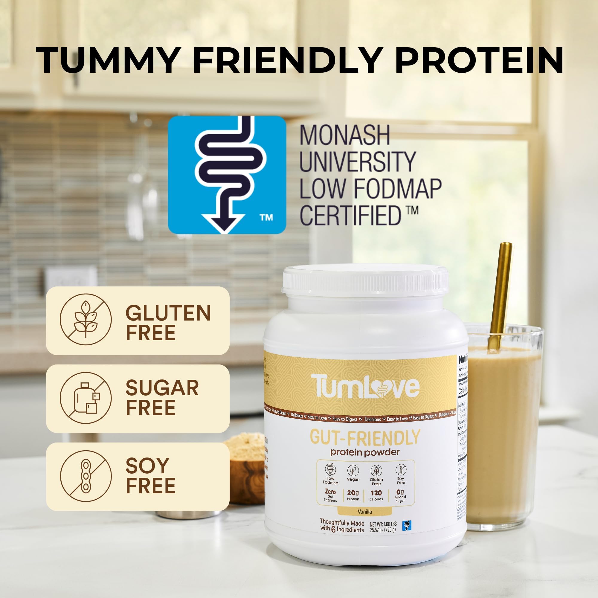 TumLove Vegan Protein Powder - Low FODMAP Certified, Gluten-Free, Dairy-Free, Soy-Free, 100% Gut-Friendly & Non-Bloating, Vanilla (25 Servings) TumLove buy supplements canada
