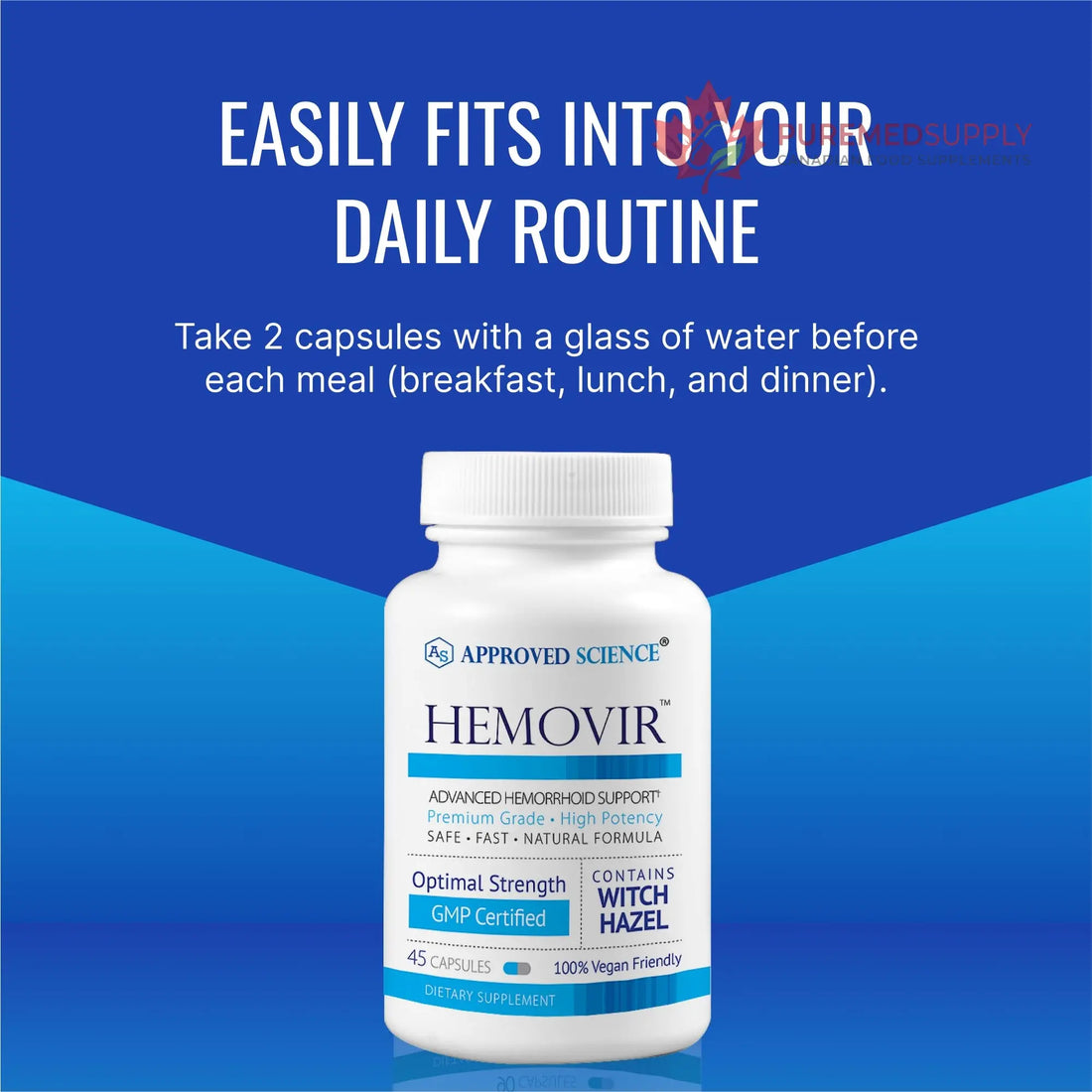 Approved Science Hemovir - Hemorrhoid Support Supplement - Witch Hazel, Horse Chestnut - 45 Capsules - 1 Bottle - Vegan Approved Science buy supplements canada