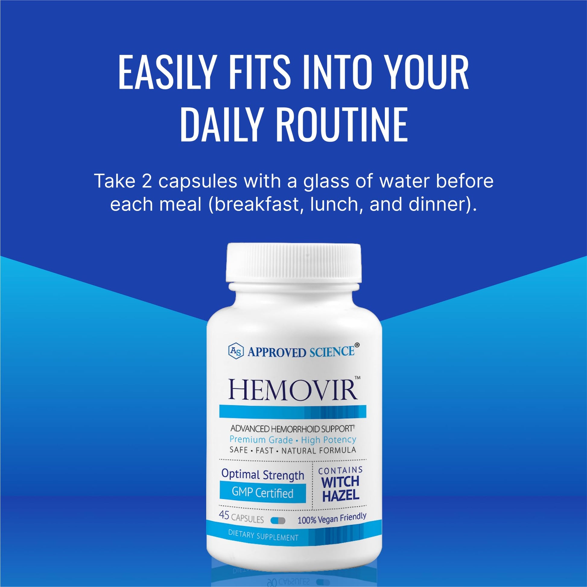 Approved Science Hemovir - Hemorrhoid Support Supplement - Witch Hazel, Horse Chestnut - 45 Capsules - 1 Bottle - Vegan Approved Science buy supplements canada