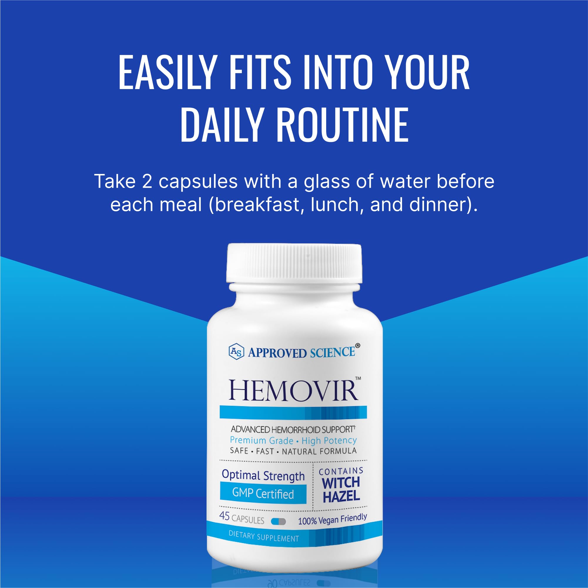 Approved Science Hemovir - Hemorrhoid Support Supplement - Witch Hazel, Horse Chestnut - 45 Capsules - 1 Bottle - Vegan Approved Science buy supplements canada