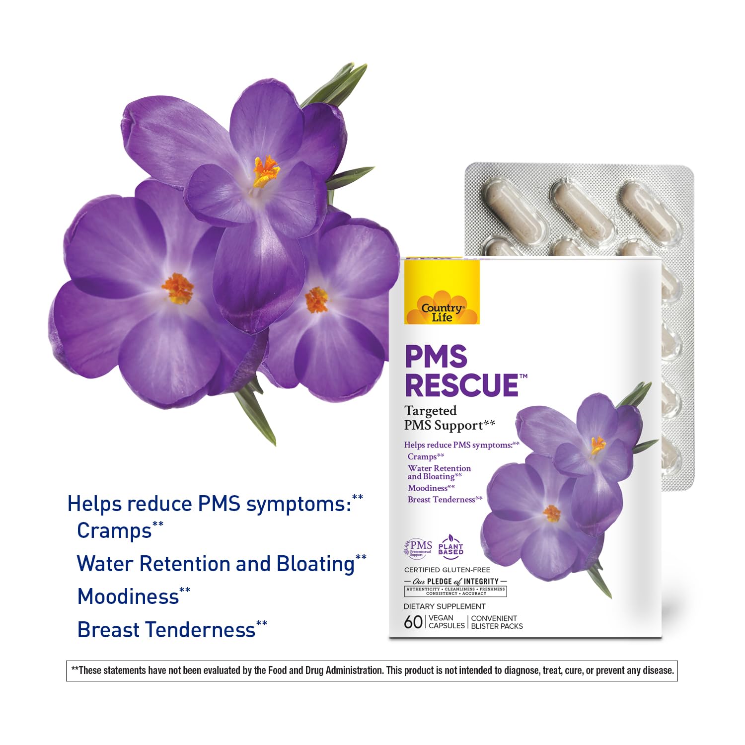 Country Life PMS Rescue – PMS Support Supplement for Women, Menstrual Cycle Support, Helps Support Mood, Bloating & Cramps, Herbal & Nutrient Blend, Vegan Capsules, 60 Count Country Life buy supplements canada