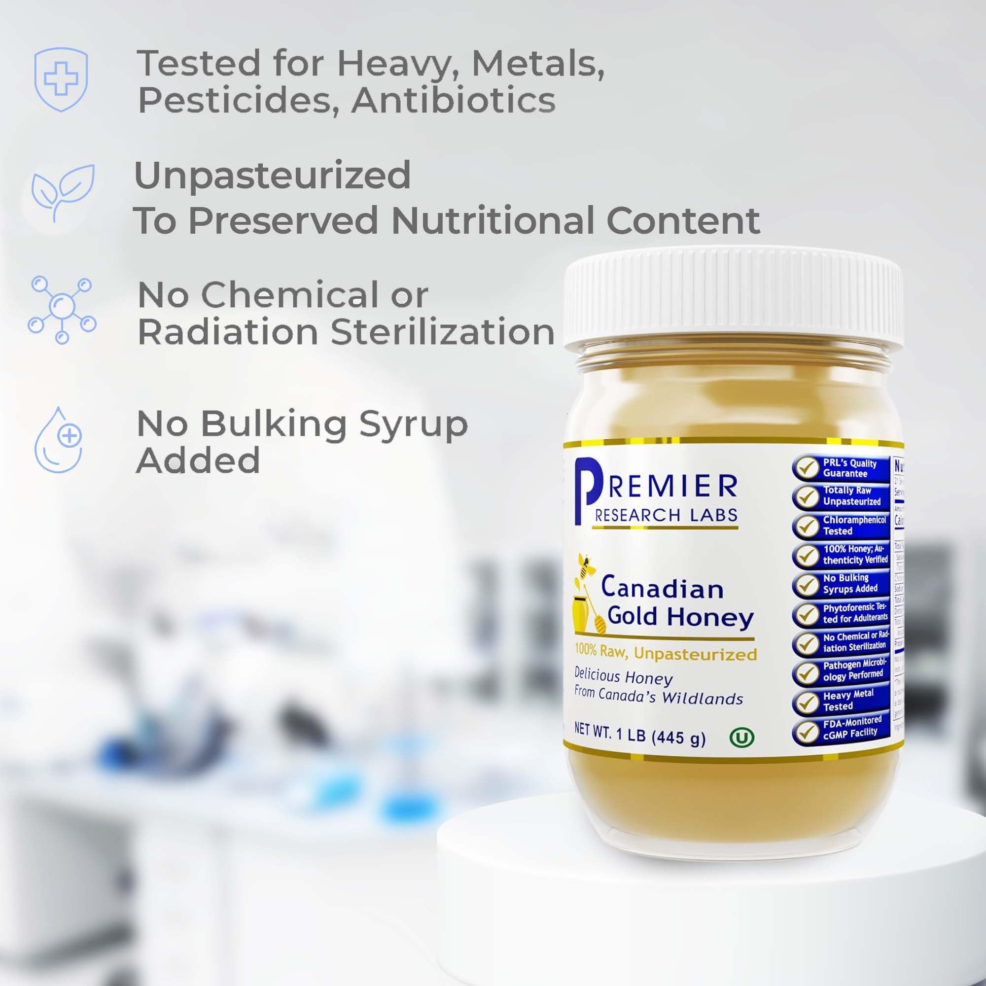 Premier Research Labs Canadian Gold Honey - Raw Honey, Pure Honey, Raw Unpasteurized Honey, Unfiltered, 100% Pure, Sugar-Free, Unprocessed Wildflower Honey - 1 lb Jar Premier Research Labs buy supplements canada
