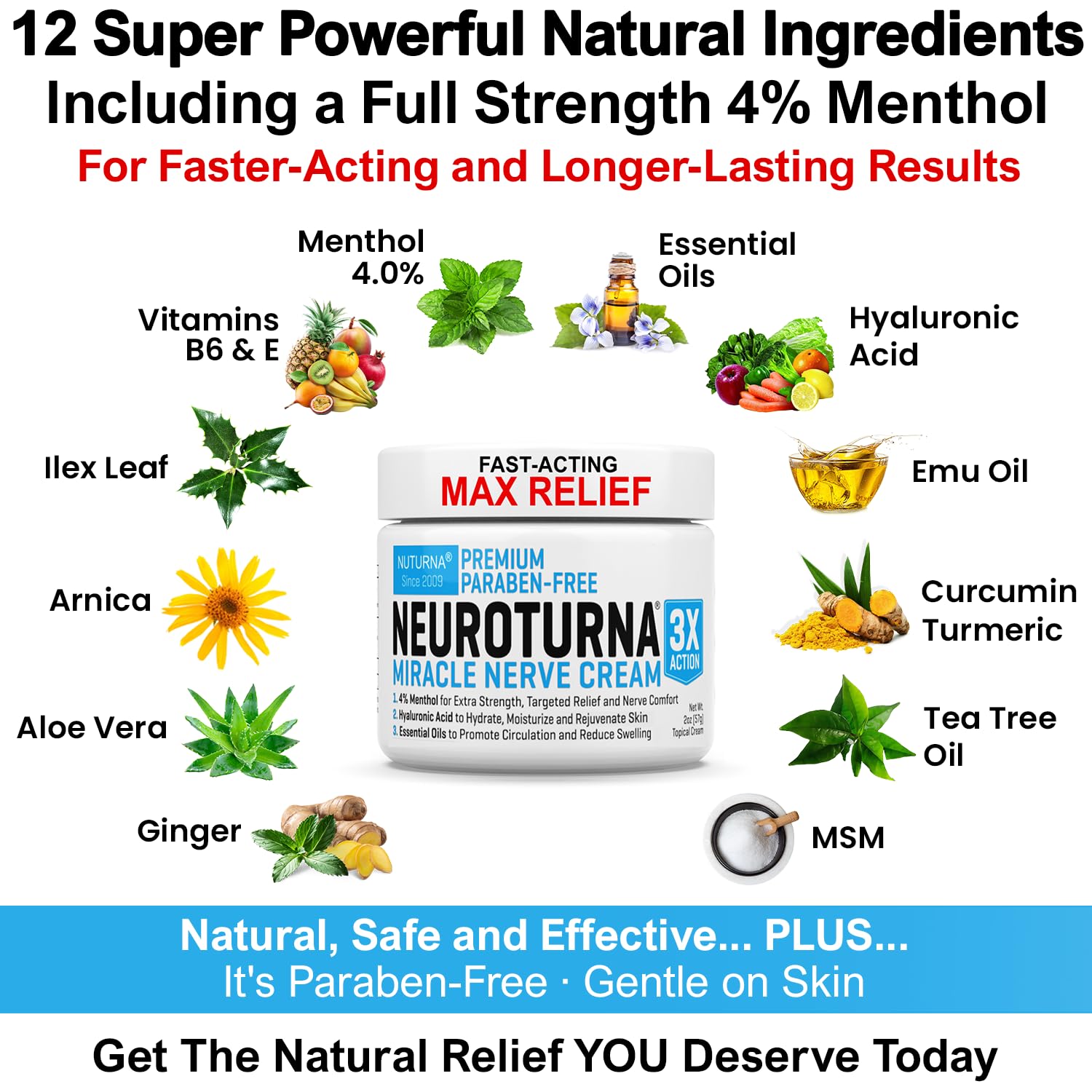 Neuropathy Nerve Relief Cream - Premium Nerve Cream 3X Action for Targeted Relief and Soothing Nerve Comfort - Maximum Strength with 4% Menthol, MSM for Feet Hands Legs Toes & Back - Extra Large 6 Oz Nuturna buy supplements canada