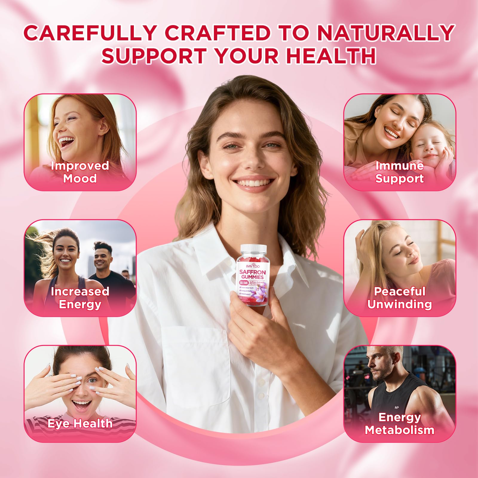 Saffron Gummies for Adult Kids, 10-IN-1 Formula with Saffron 88.5mg, Vitamins D3 & B6, Magnesium, Zinc, Ashwagandha, L-Theanine, St. John's Wort - Supports Mood & Focus, Strawberry Flavor, 60 Count BVIVLOO buy supplements canada