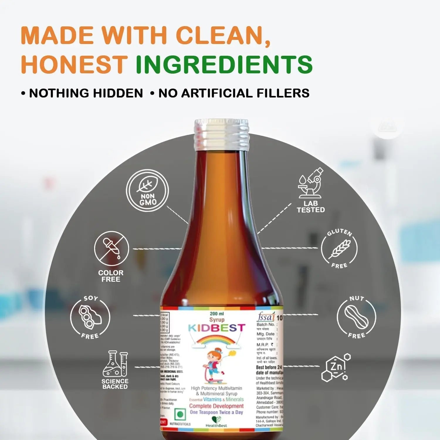 Kidbest Multivitamin Syrup for Kids 3-13 Years – Liquid Formula with 20 Nutrients for Appetite, Immunity, and Growth – Tasty Daily Vitamins HealthBest buy supplements canada