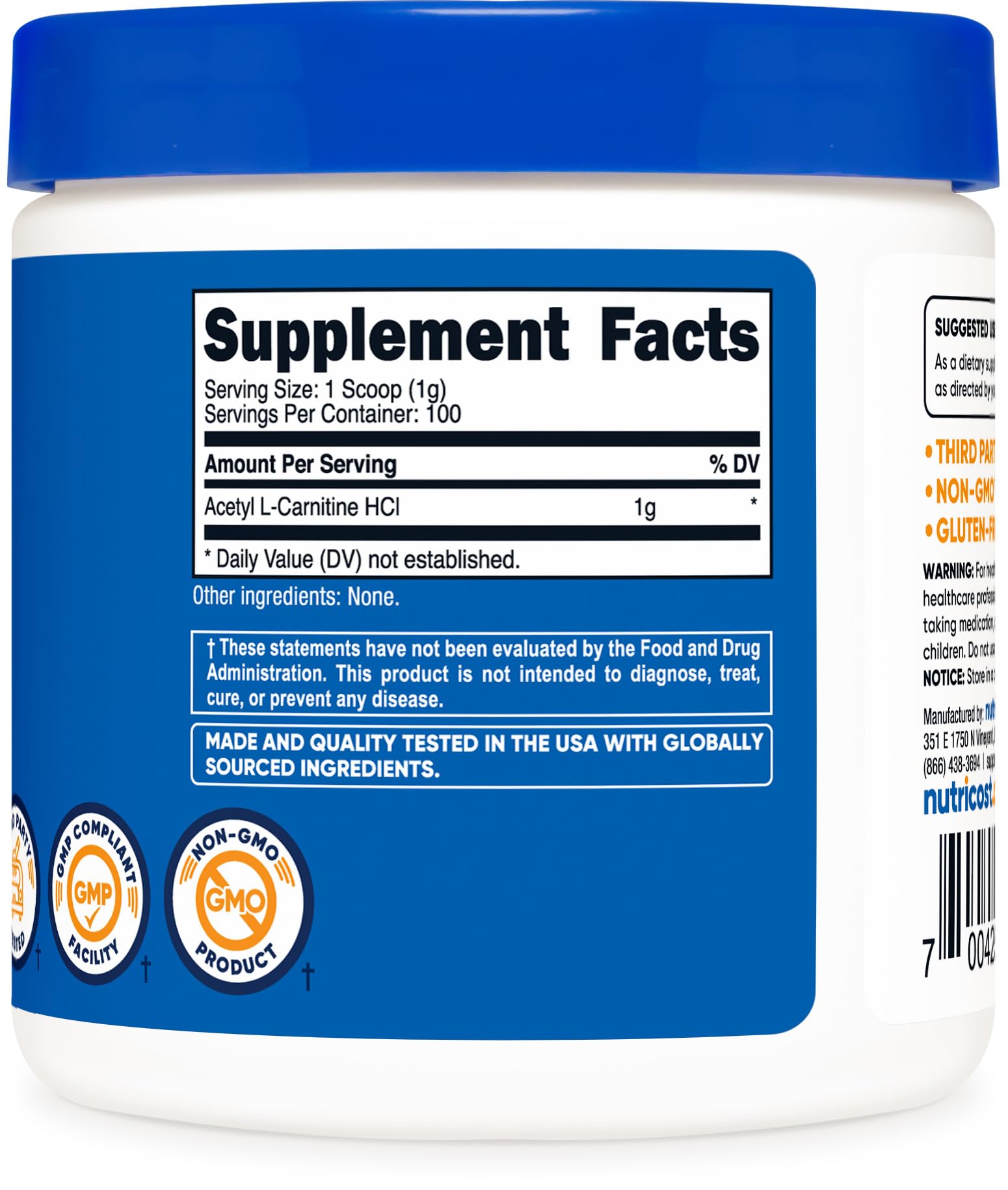 Nutricost Acetyl L-Carnitine (ALCAR) 100 Grams - 1000mg Per Serving - Non-GMO, Gluten Free Nutricost buy supplements canada