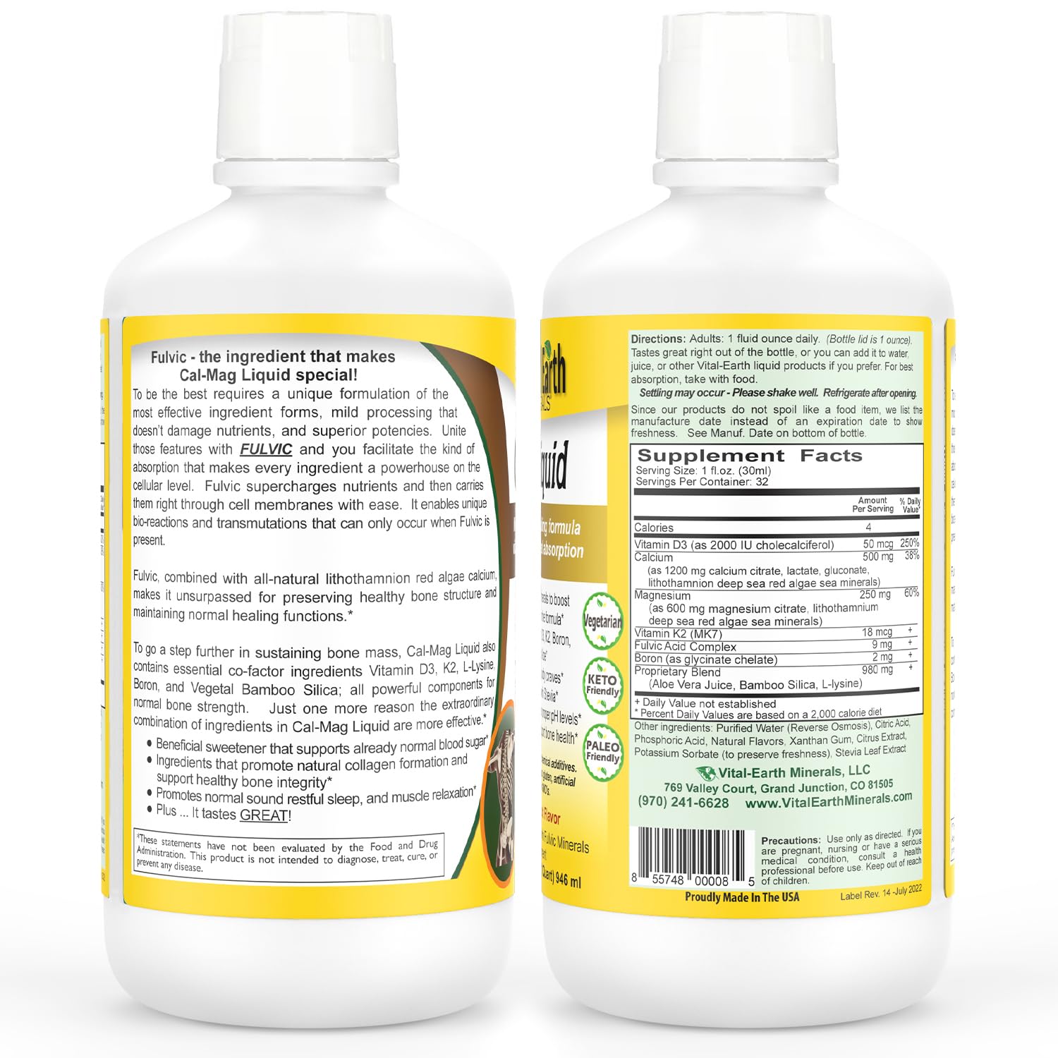 Vital Earth Minerals Bone & Wellness Support – Cal Mag Liquid + Super Multi, Liquid Multivitamins, MTHFR Support, 32 Oz Ea Vital Earth Minerals buy supplements canada