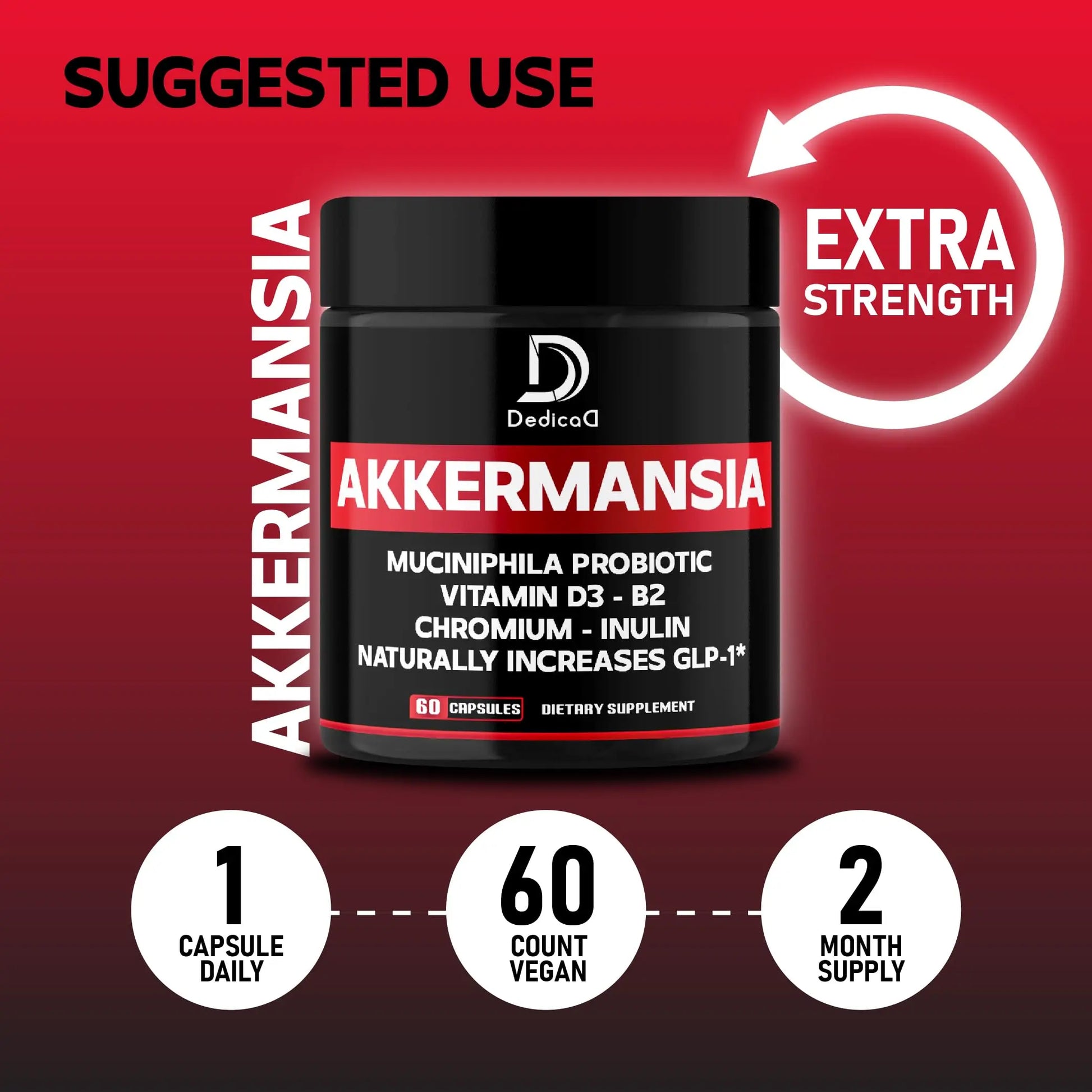 DEDICAD Akkermansia Probiotic for Increases GLP-1 - Contains Inulin, Bacillus Coagulans, Lactobacillus Acidophilus & Chromium - 60 Days Supply - 60 Capsules DEDICAD buy supplements canada