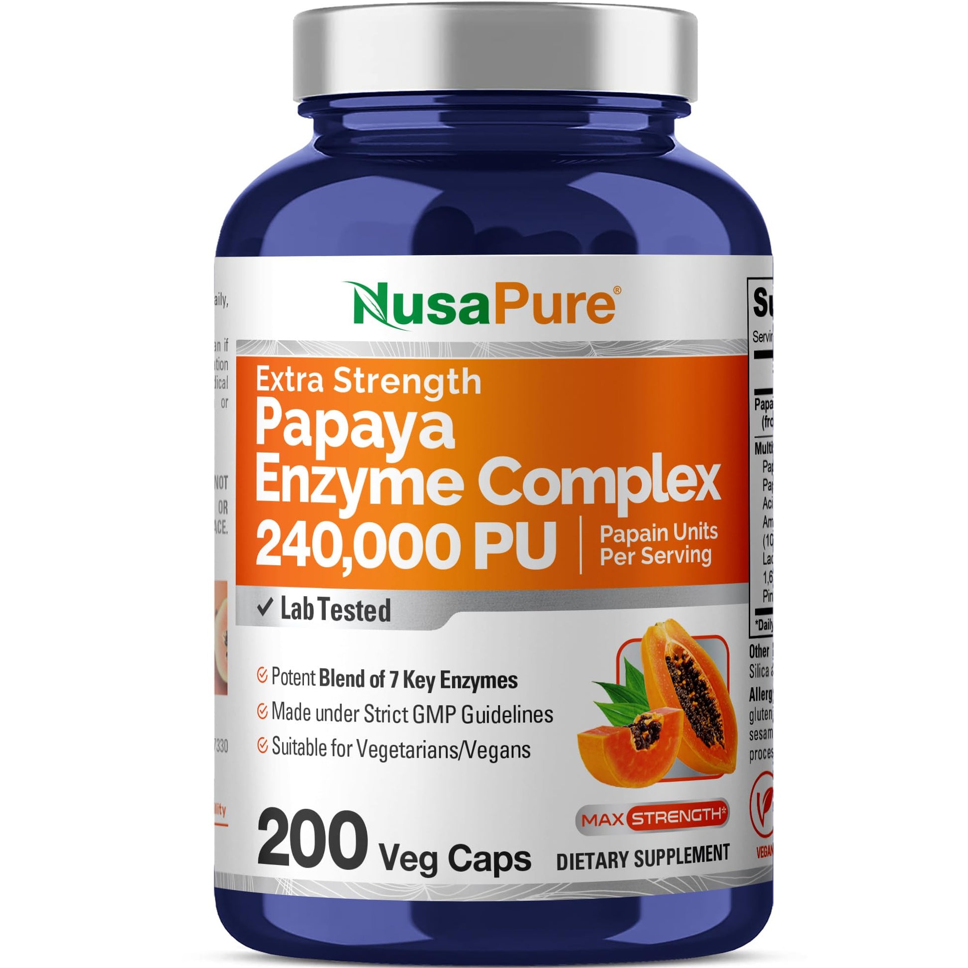 NusaPure Papaya Papain Enzyme Complex 240,000 PU - 200 Veggie Caps - Suitable for Vegetarian, Vegan Non-GMO NusaPure buy supplements canada