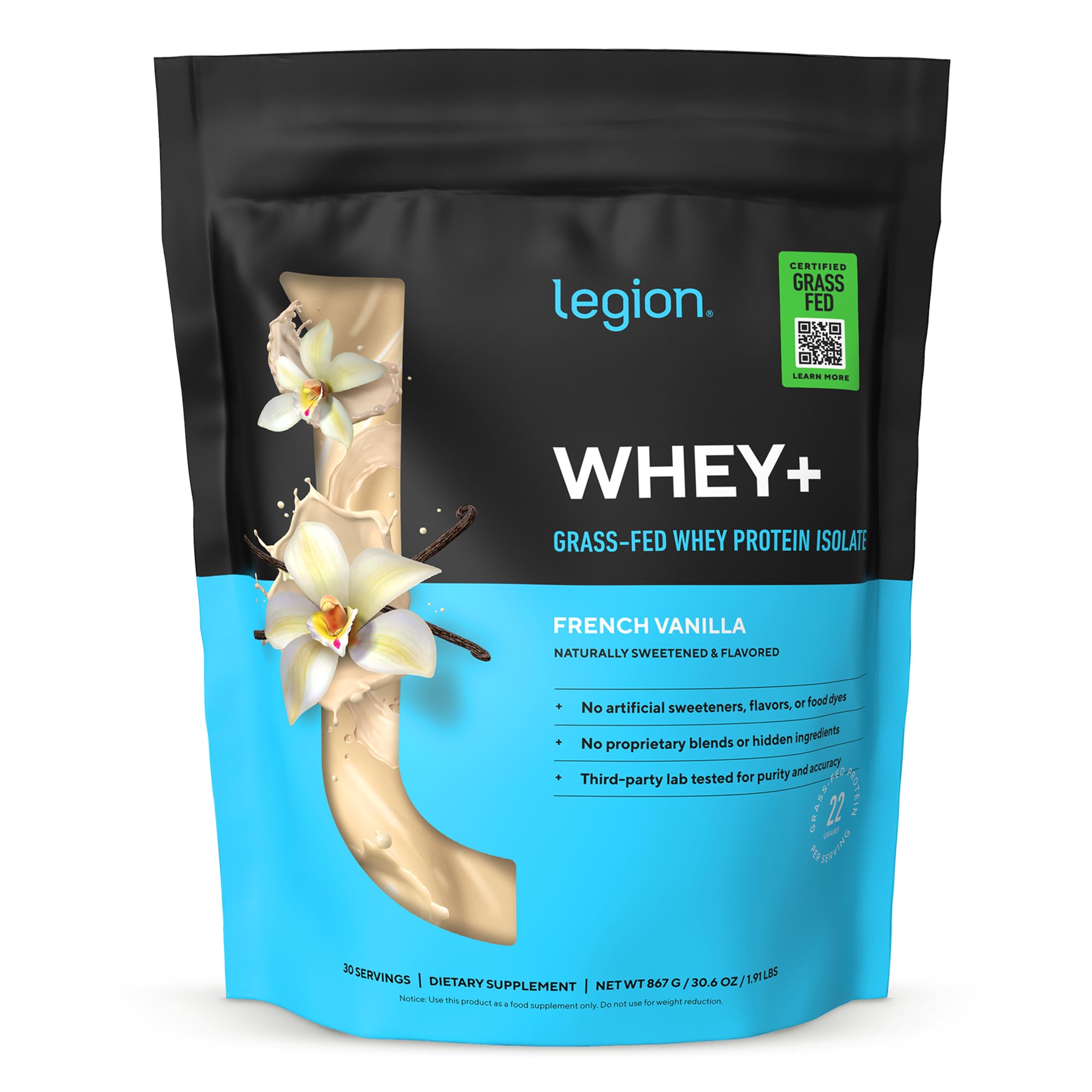 LEGION Whey+ Protein Whey Isolate from Grass Fed Cows (French Vanilla, 30 Servings) - Whey Protein Isolate Powder, Low Calorie, Non-GMO, Sugar Free, Lactose and Gluten Free, All Natural Protein Powder LEGION buy supplements canada