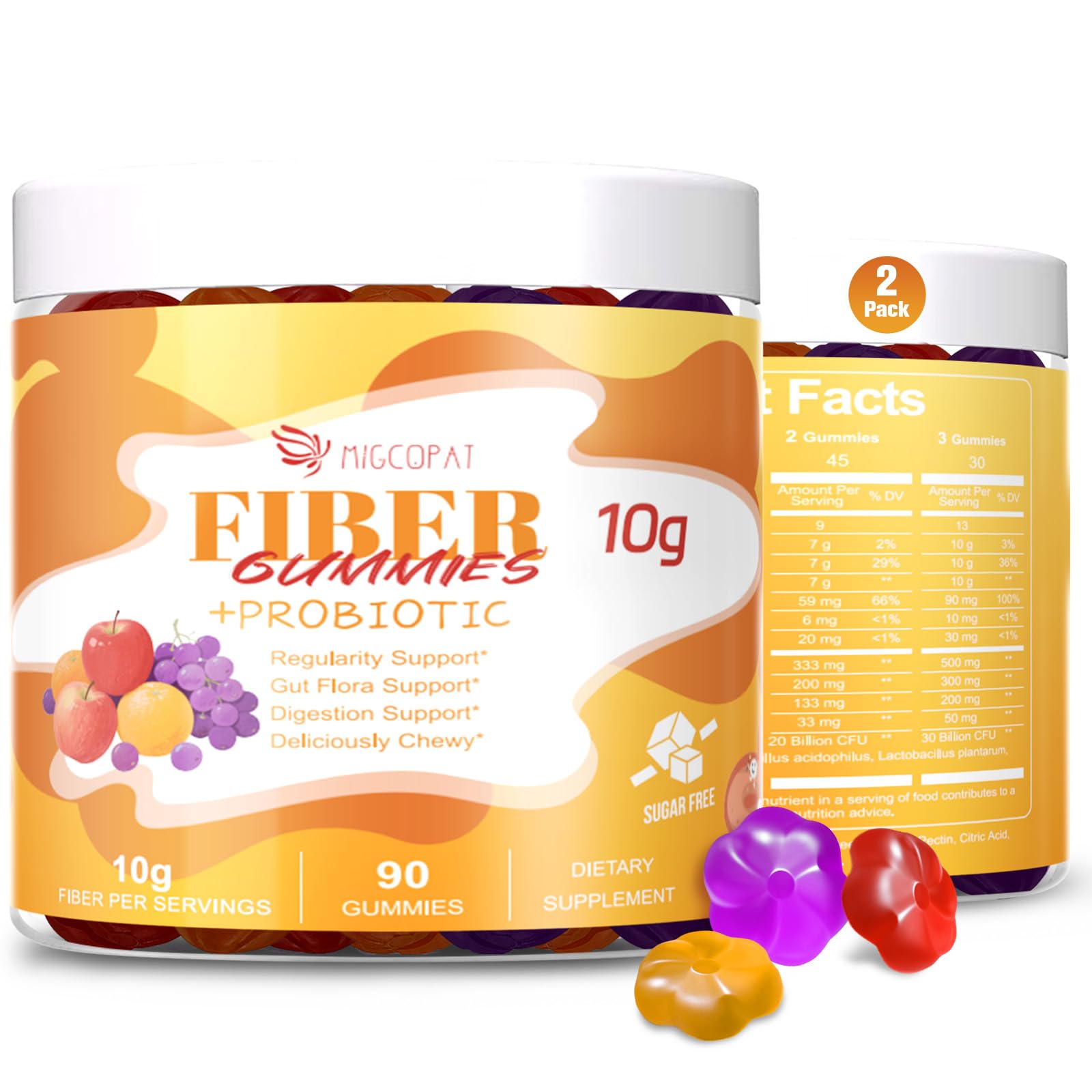 Migcopat 10G Fiber Gummies for Adults - Support Digestive Health - Fiber Supplement with 30 Billion CFU Probiotics Blend, ACV, Vitamin C, Inulin - No Sugar Added - Fruit Flavored - 180 Count Migcopat buy supplements canada