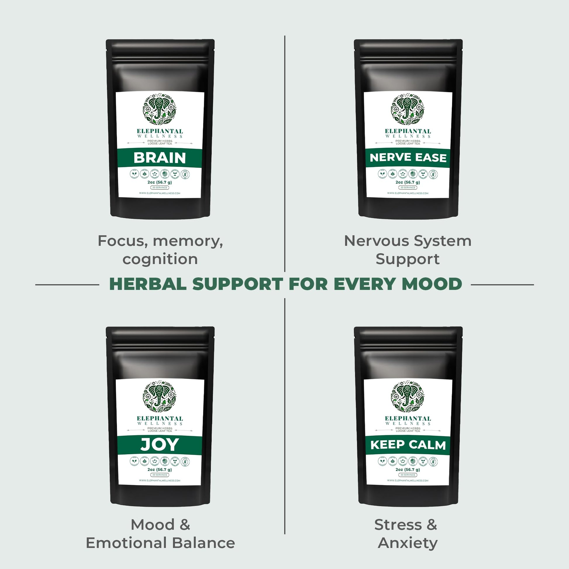 Elephantal Wellness Premium Brain Herbal Tea | Nootropic Focus & Mental Clarity with Ginkgo, Bacopa, Gotu Kola & Rosemary | Non-GMO, Caffeine-Free Coffee Alternative, Handmade Loose Leaf Blend, 2oz Loose Leaf, 20 Servings Elephantal Wellness buy supplements canada