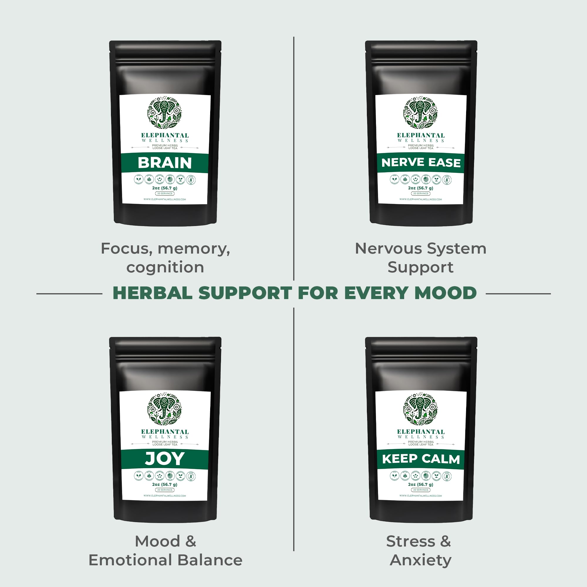 Elephantal Wellness Premium Brain Herbal Tea | Nootropic Focus & Mental Clarity with Ginkgo, Bacopa, Gotu Kola & Rosemary | Non-GMO, Caffeine-Free Coffee Alternative, Handmade Loose Leaf Blend, 2oz Loose Leaf, 20 Servings Elephantal Wellness buy supplements canada