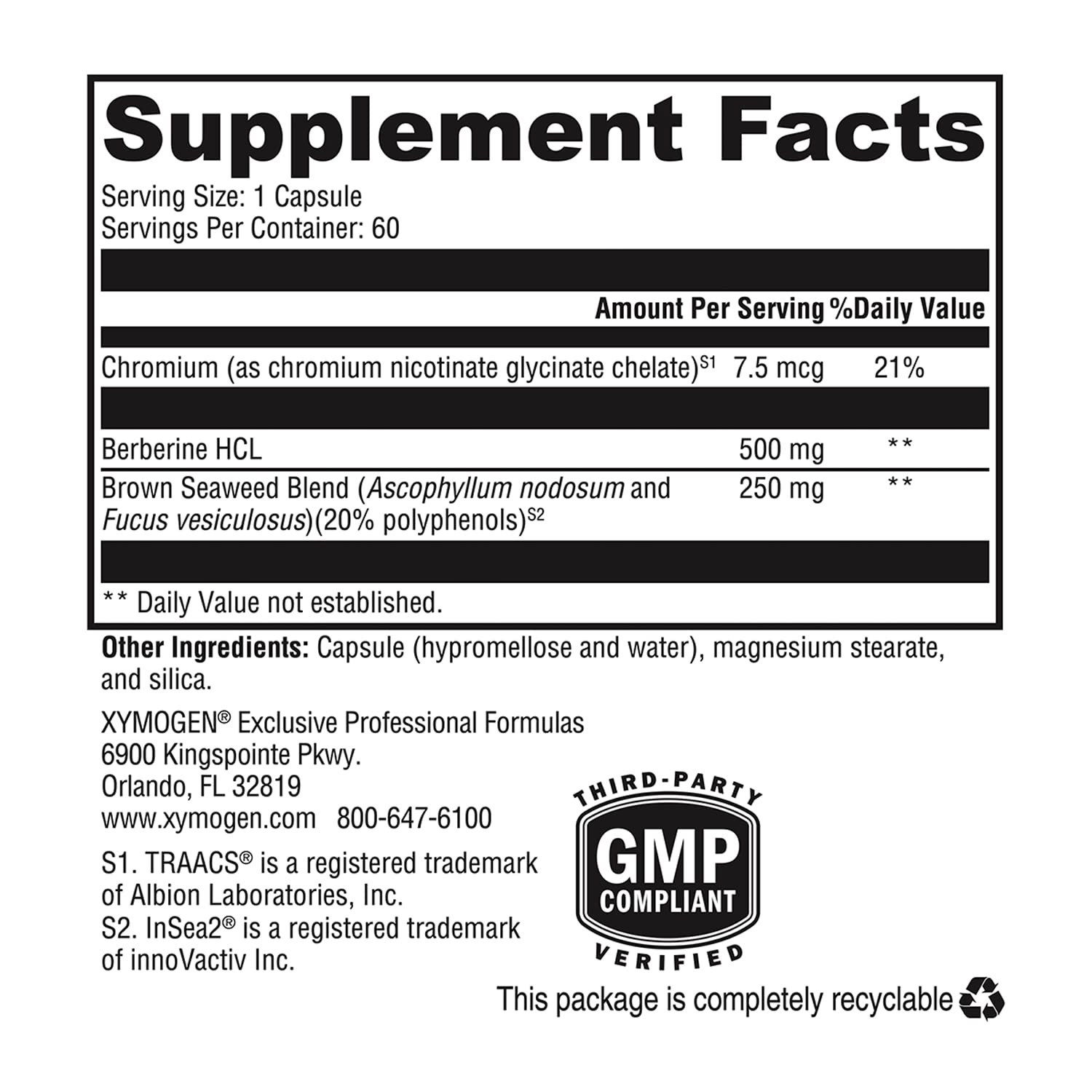 XYMOGEN Berberine with InSea2 - Blend of Polyphenols - Cellular Metabolic & Immune Support - Plant-Based, Gluten-Free & Non-GMO - 60 Capsules XYMOGEN buy supplements canada