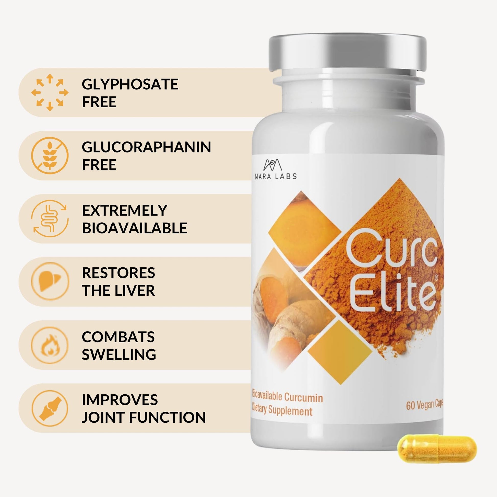 Mara Labs CurcElite Curcumin | Turmeric Extract 95% Curcuminoids | Vegan, No Fillers, and Non-GMO | 60 Vegan Capsules BrocElite buy supplements canada