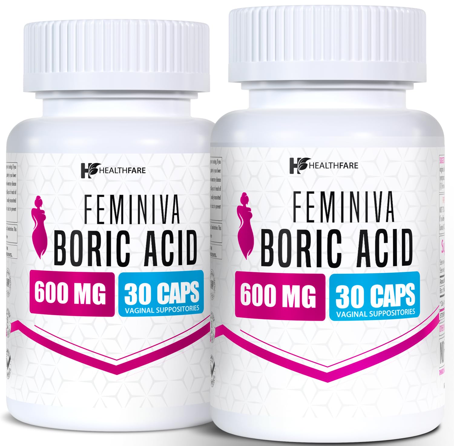 Healthfare Feminiva Boric Acid Suppositories | 2-Pack | 30 Vaginal Suppositories Each | 600mg | 100% Pure | Made in The USA Healthfare buy supplements canada