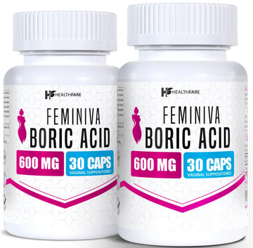 Healthfare Feminiva Boric Acid Suppositories | 2-Pack | 30 Vaginal Suppositories Each | 600mg | 100% Pure | Made in The USA Healthfare buy supplements canada