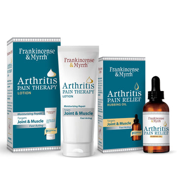 FRANKINCENSE & MYRRH Combo Pack - Arthritis Pain Relief Rubbing Oil 2 oz. and Arthritis Pain Reliever Therapy Cream for Joints & Sciatica Relief, 3 oz., Hydrating Lotion with Essential Oils FRANKINCENSE & MYRRH buy supplements canada