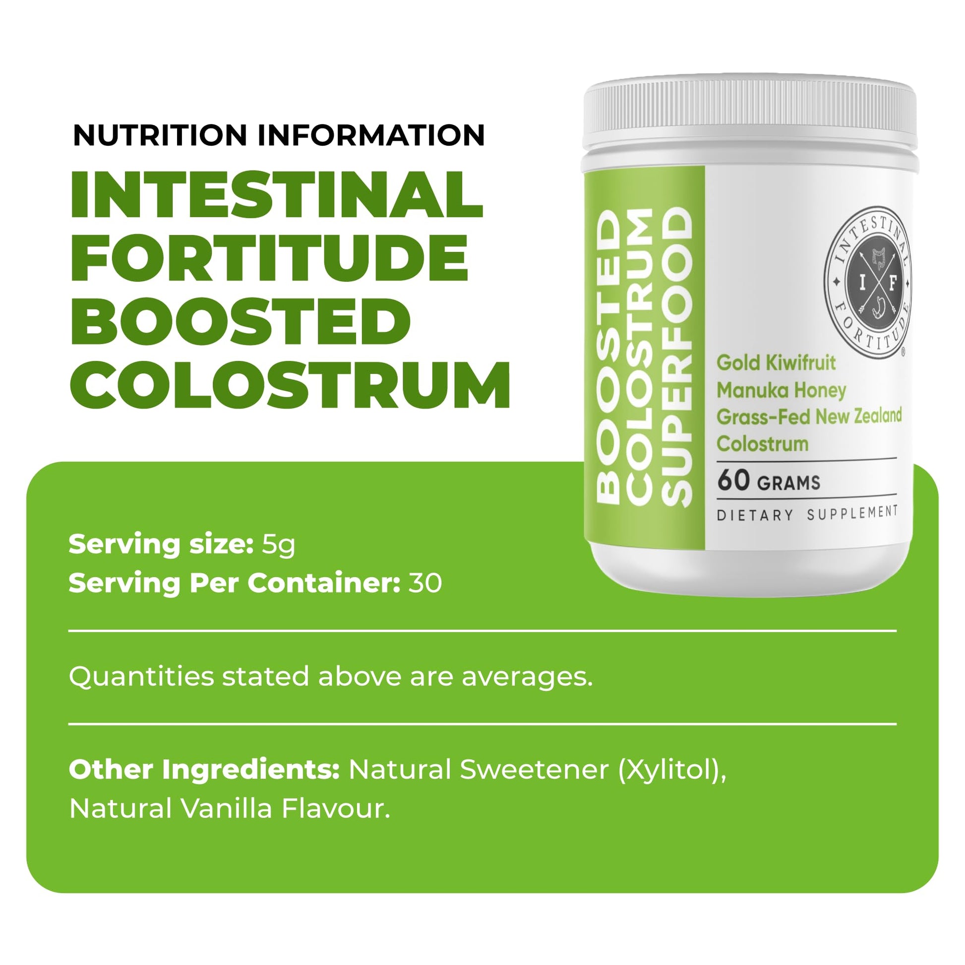 Intestinal Fortitude Boosted Colostrum Superfood Dietary Supplement: Grass-Fed New Zealand Bovine Colostrum, Gold Kiwifruit, Manuka Honey, for Digestion, Immune System, and Gut Health (60 Grams) Intestinal Fortitude buy supplements canada