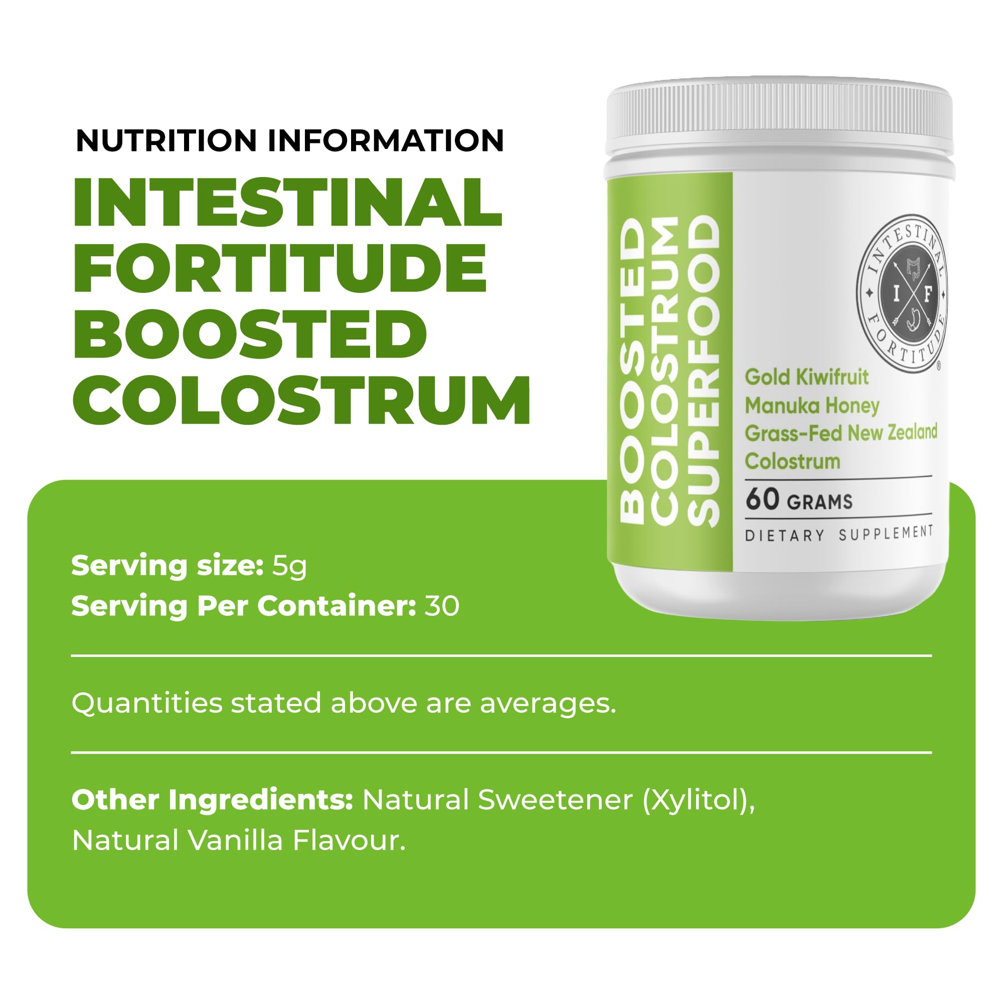 Intestinal Fortitude Boosted Colostrum Superfood Dietary Supplement: Grass-Fed New Zealand Bovine Colostrum, Gold Kiwifruit, Manuka Honey, for Digestion, Immune System, and Gut Health (60 Grams) Intestinal Fortitude buy supplements canada