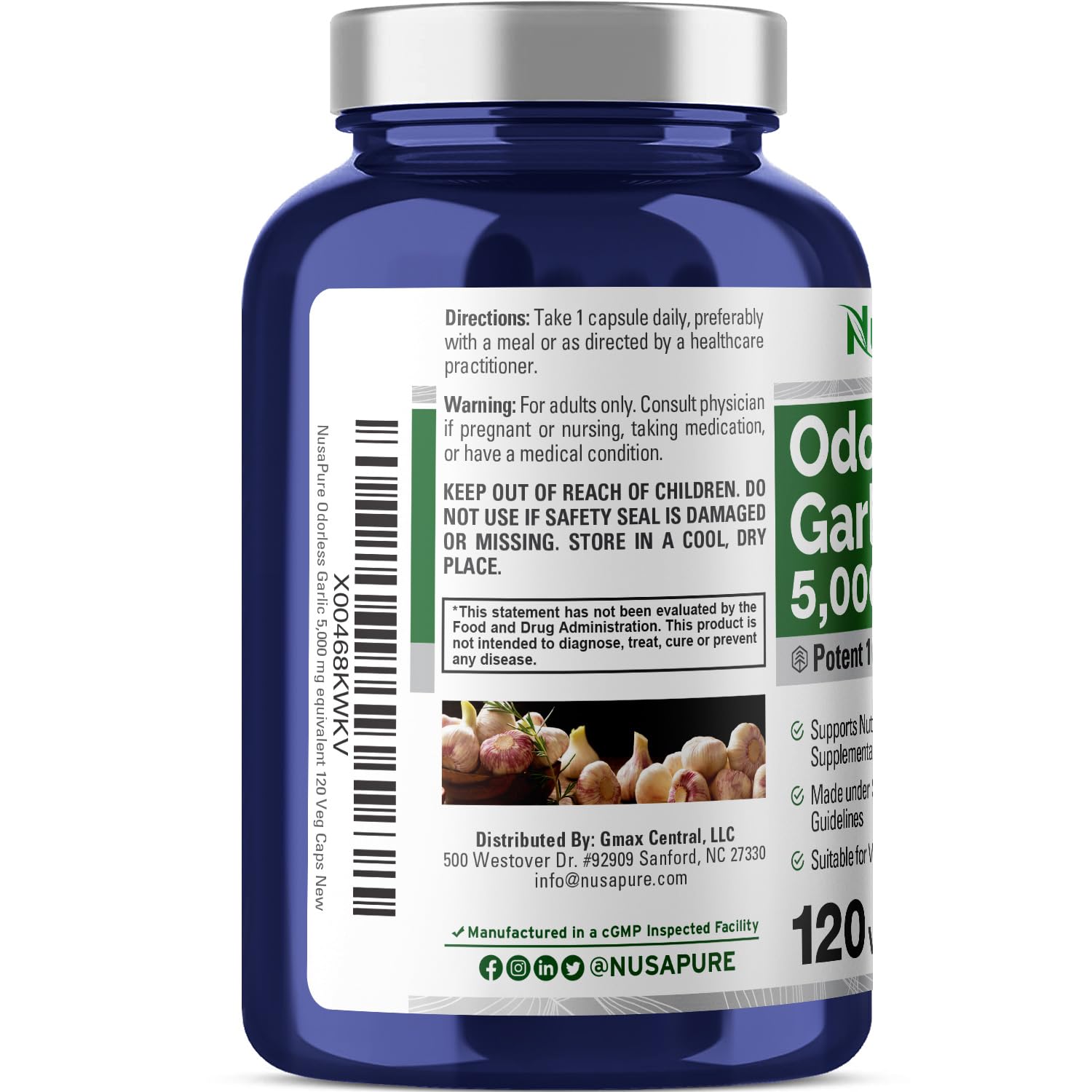 NusaPure Odorless Garlic 100:1 Extract, 50 mg Equivalent to 5000mg Capsule | 120 Veggie Caps | High Potency | Herbal Supplement | Non-GMO | Vegan NusaPure buy supplements canada
