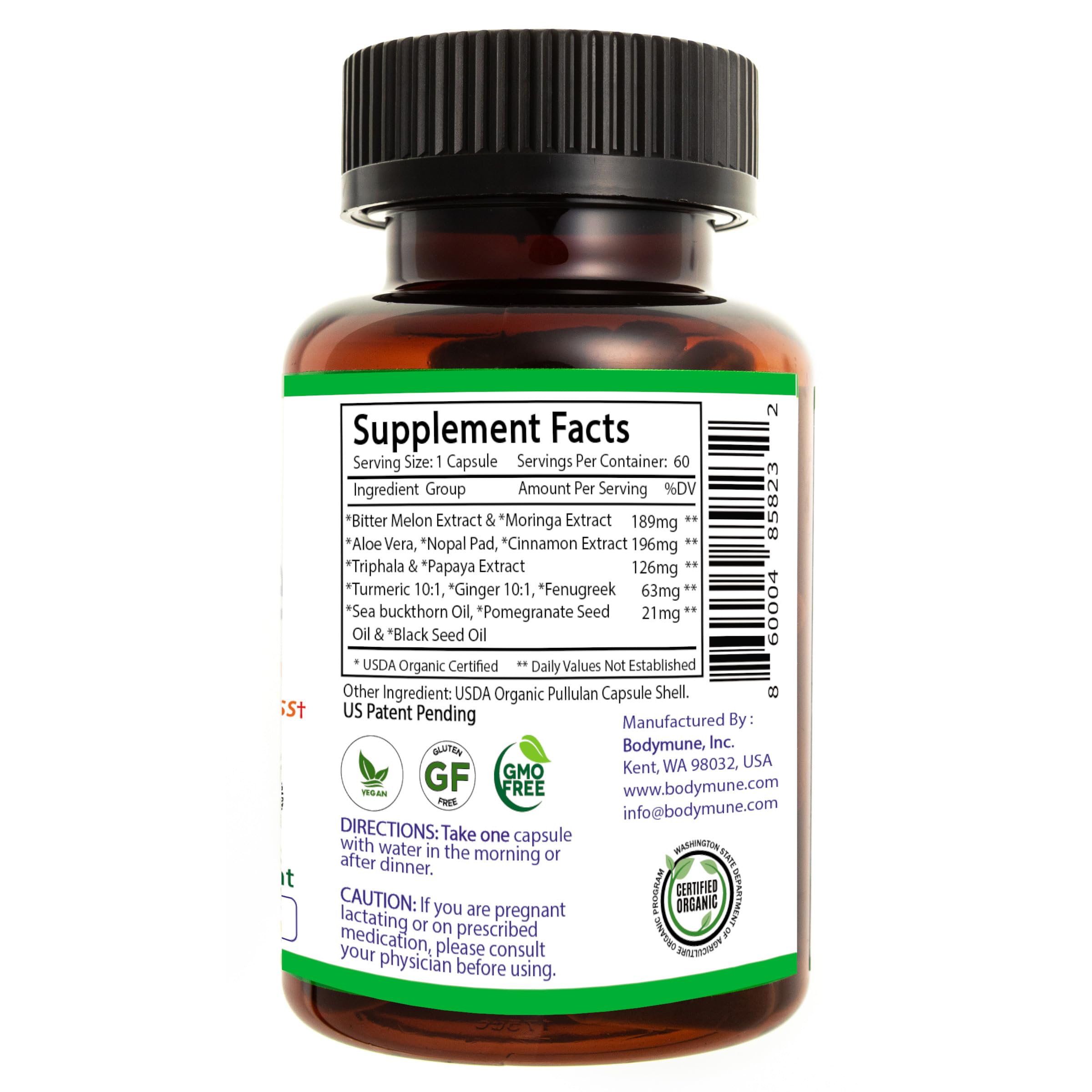 Bodymune USDA Organic Blood Sugar Blend | Supports Healthy Metabolism* | with Bitter Melon, Moringa, Aloe Vera, Nopal, Papaya Extracts & More | 60-Day Supply | Vegan & Non-GMO | USA-Made Bodymune buy supplements canada