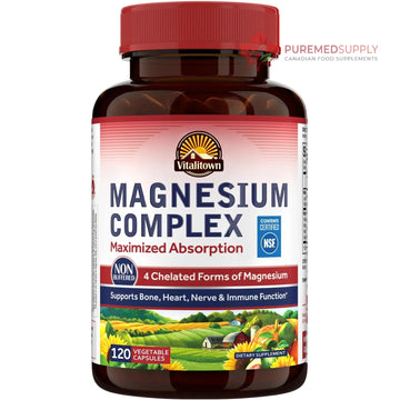 Vitalitown Magnesium Complex Supplement 500mg - NSF Certified Magnesium Glycinate, Malate, Taurate & Citrate - Chelated High Absorption & Gentle on Stomach - Vegan Non-GMO 120 Capsules VITALITOWN buy supplements canada