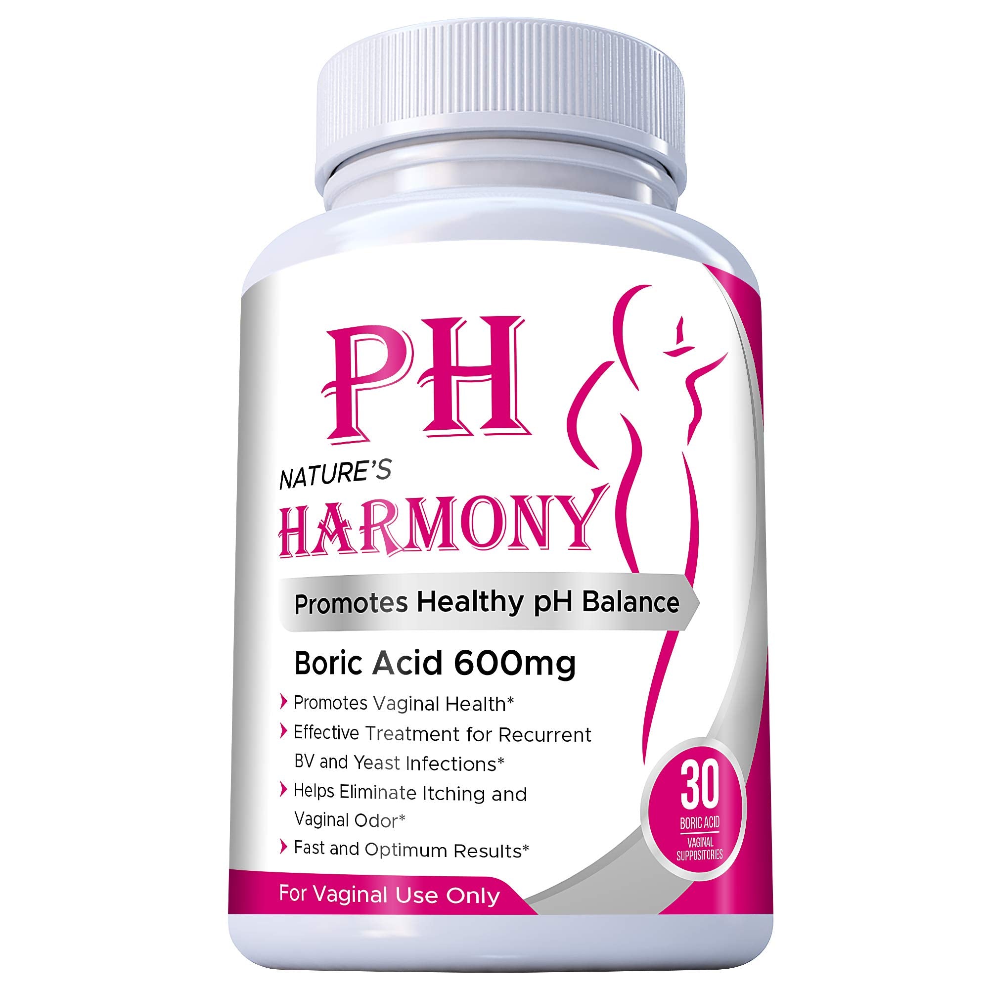 PURE PLANT HOME Boric Acid Suppositories Nature's Harmony 30 Count 600 mg 100% Pure Made in USA N'more buy supplements canada