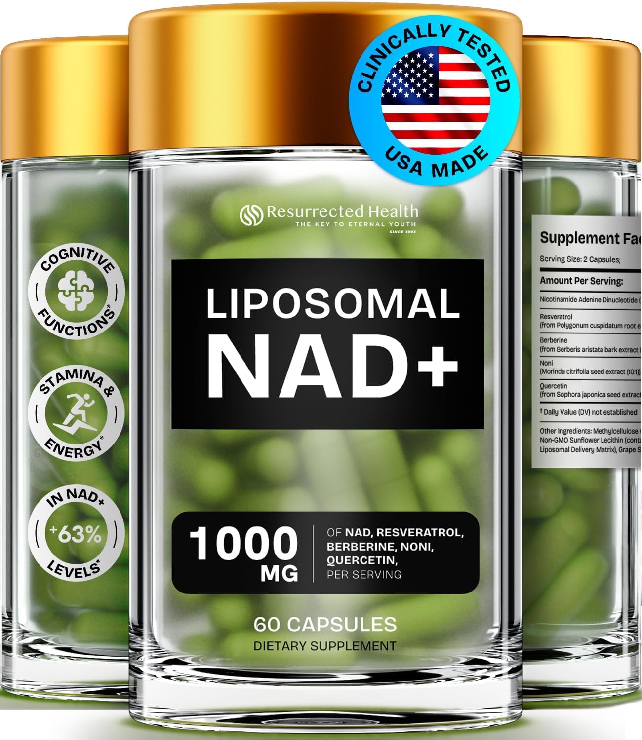 Liposomal NAD Supplement for Women w/Noni | 5-in-1 NAD Resveratrol Supplement w/Berberine & Quercetin | Pure NMN Powder Alternative | Supports Anti Aging & NAD+ Levels | 60 caps - 1 Pack Resurrected Health buy supplements canada