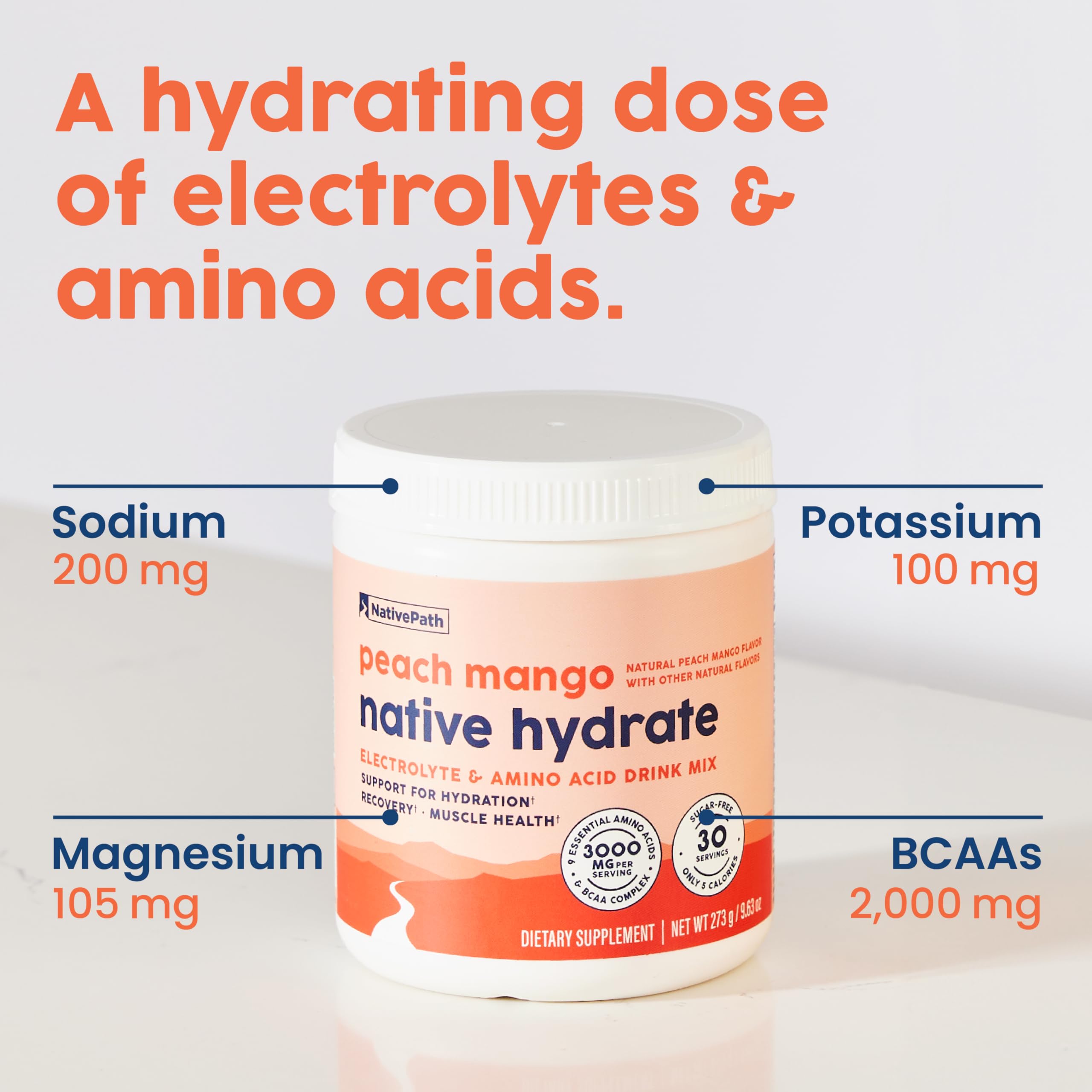 NativePath Hydrate, Zero Sugar, Electrolytes Powder with BCAAs, Peach Mango Hydration, Keto & Paleo Friendly, 30 Servings NativePath buy supplements canada