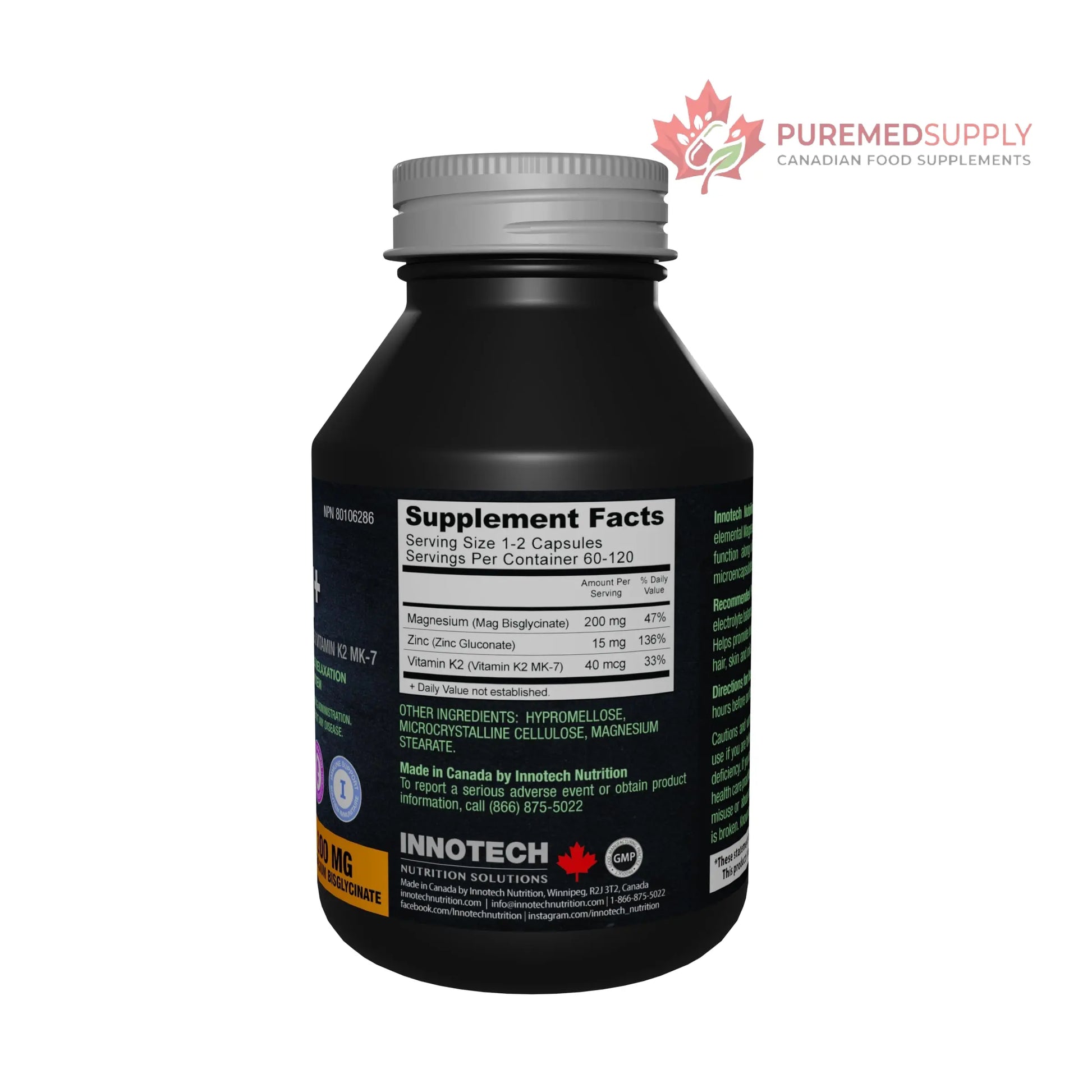 Innotech Nutrition Magnesium Plus Muscle Bone & Sleep Support Magnesium Bisglycinate Zinc & Vitamin K2 120 Vegan Capsules Innotech Nutrition Solutions buy supplements canada