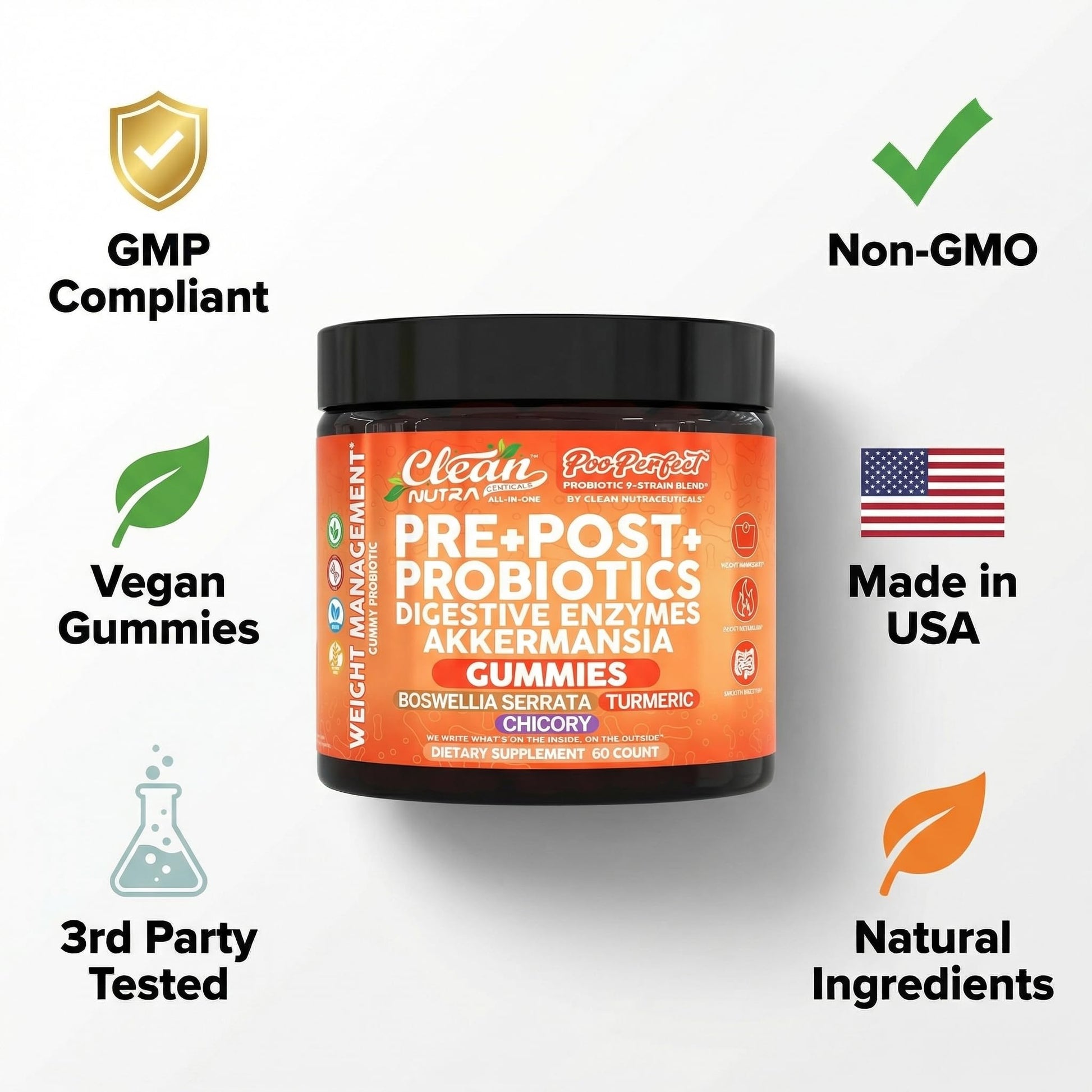 Clean Nutra Prebiotic Postbiotic Digestive Enzymes Gummies with Chicory Root, Boswellia Serrata, Turmeric, and Akkermansia | Pre+Post Probiotics Supplement Clean Nutraceuticals buy supplements canada