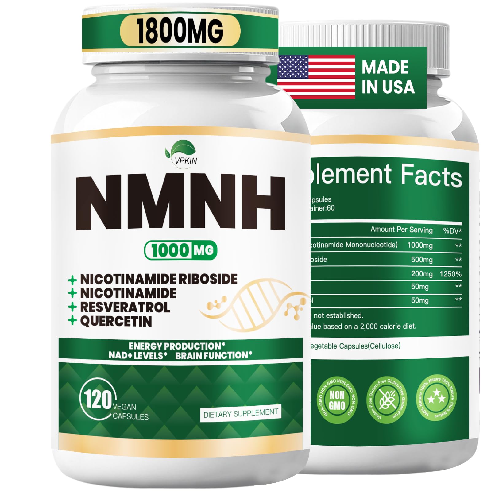 NMNH(Dihydronicotinamide Mononucleotide),NMNH Supplement 1000mg Pure Nicotinamide Mononucleotide,NAD High Purity Supplement Alternative,for Energy,Focus,Non-GMO, Gluten Free,120 Capsules VPKIN buy supplements canada