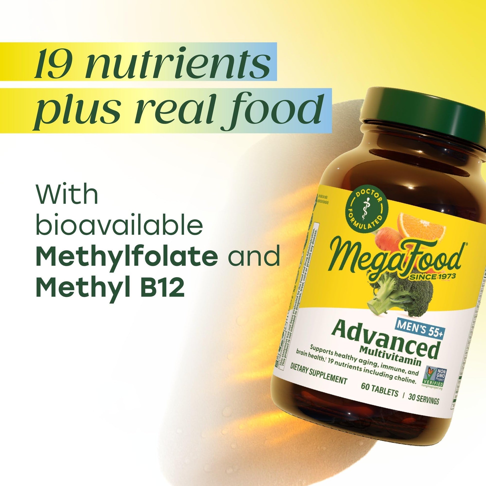 MegaFood Advanced Multivitamin for Men 55+, Mens Multivitamins 50 Plus, Methylated B12, Methyl folate, Choline, Vitamin D, Brain & Muscle Health, Immune Support, Vegetarian - 120 Tablets (60 Servings) MegaFood buy supplements canada