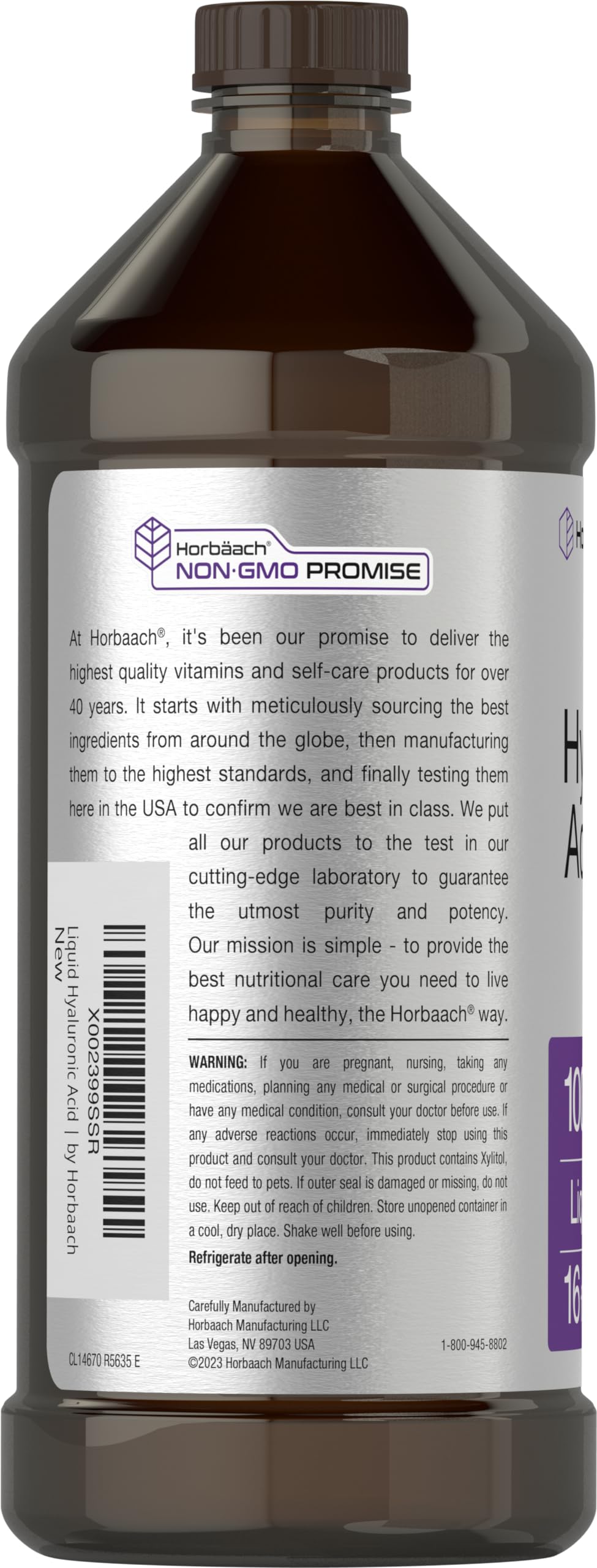 Liquid Hyaluronic Acid Supplement | 100 mg | 16 oz | Mixed Berry Flavor | Non-GMO Horbäach buy supplements canada