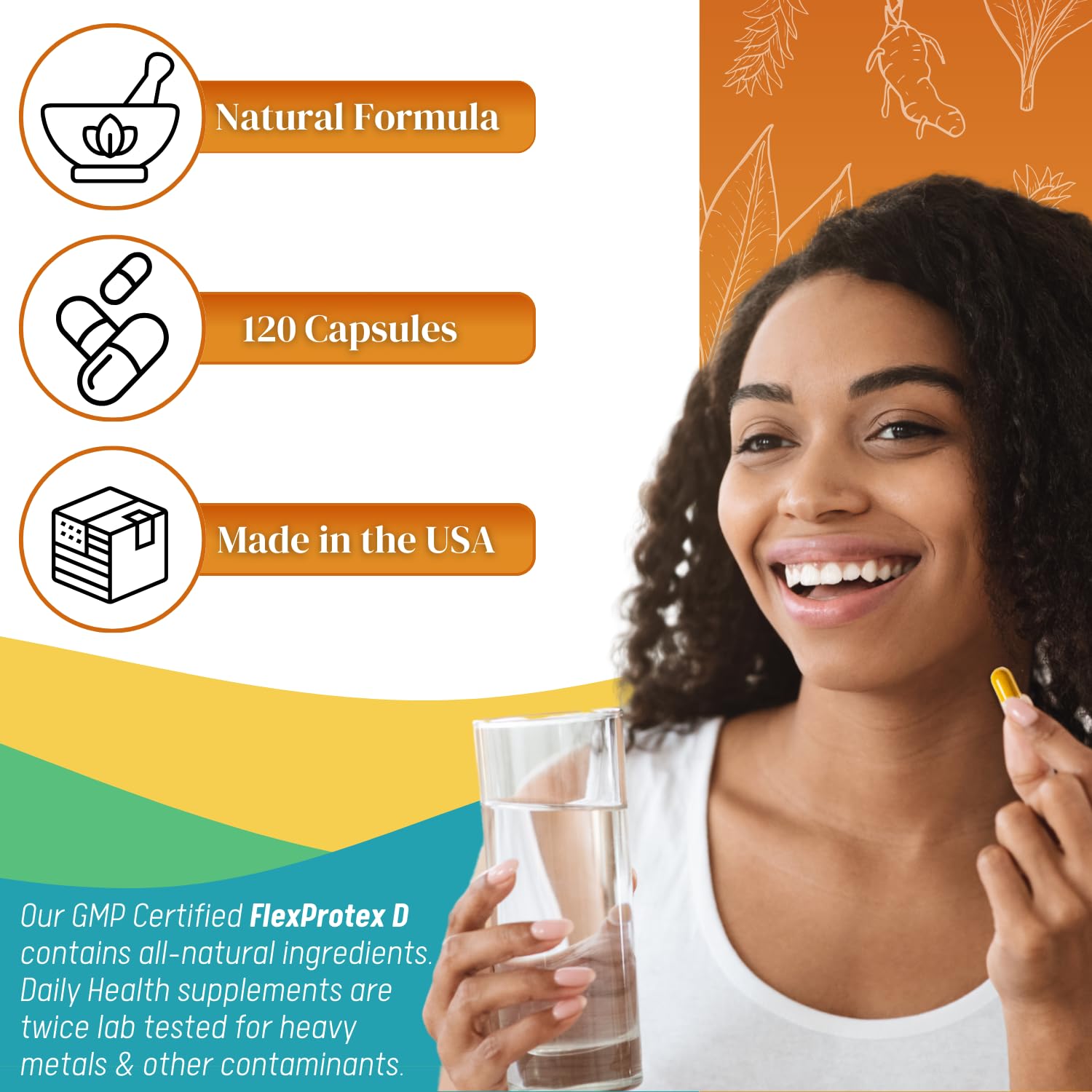 Daily Health, Flexprotex D 884mg Joint Muscle Support 120 Capsules Natural Herbal Turmeric Chondroitin Glucosamine Yucca Boswellia Hyaluronic Acid Ashwagandha D3 Magnesium (1 Month Supply) Daily Health buy supplements canada
