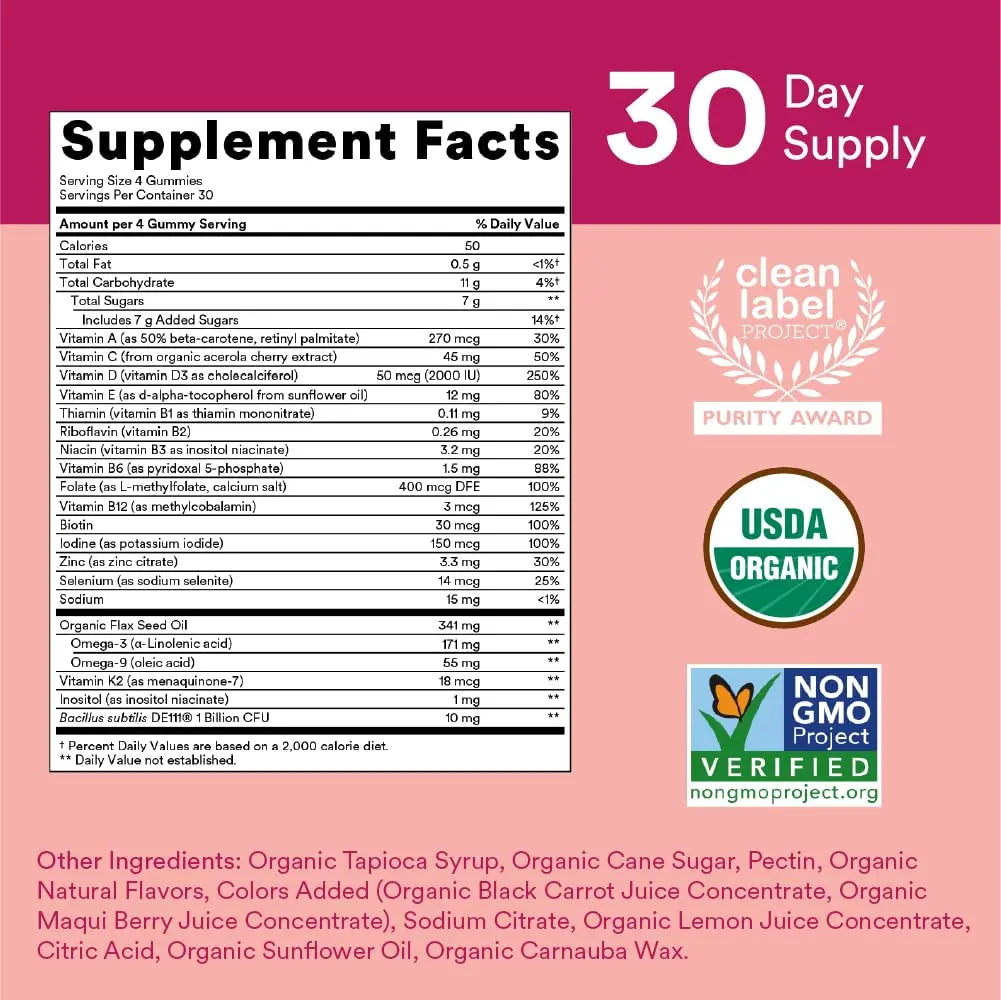 SmartyPants Organic Women's and Toddler Multivitamin Gummies with Probiotics, Omega 3, Vitamins D3, B12, C, A, K, Zinc and More SmartyPants buy supplements canada