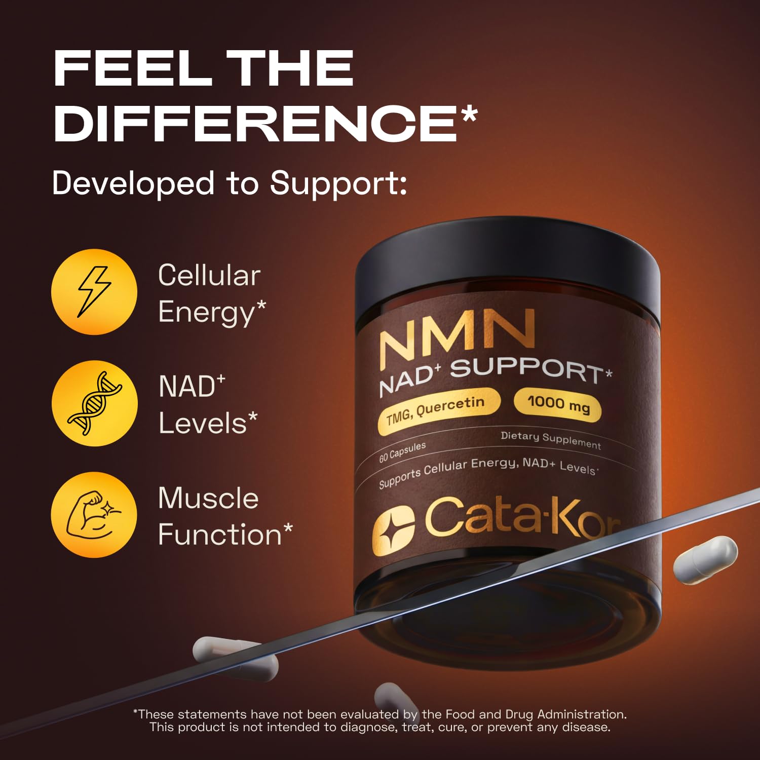 Cata-Kor NMN Supplement – 4-in-1 NAD Supplement with Quercetin | TMG | Resveratrol – NMNH Alternative – Supports Cellular Energy & NAD+ Levels – 60 Capsules – Third-Party Tested (1 Pack) Cata-Kor buy supplements canada
