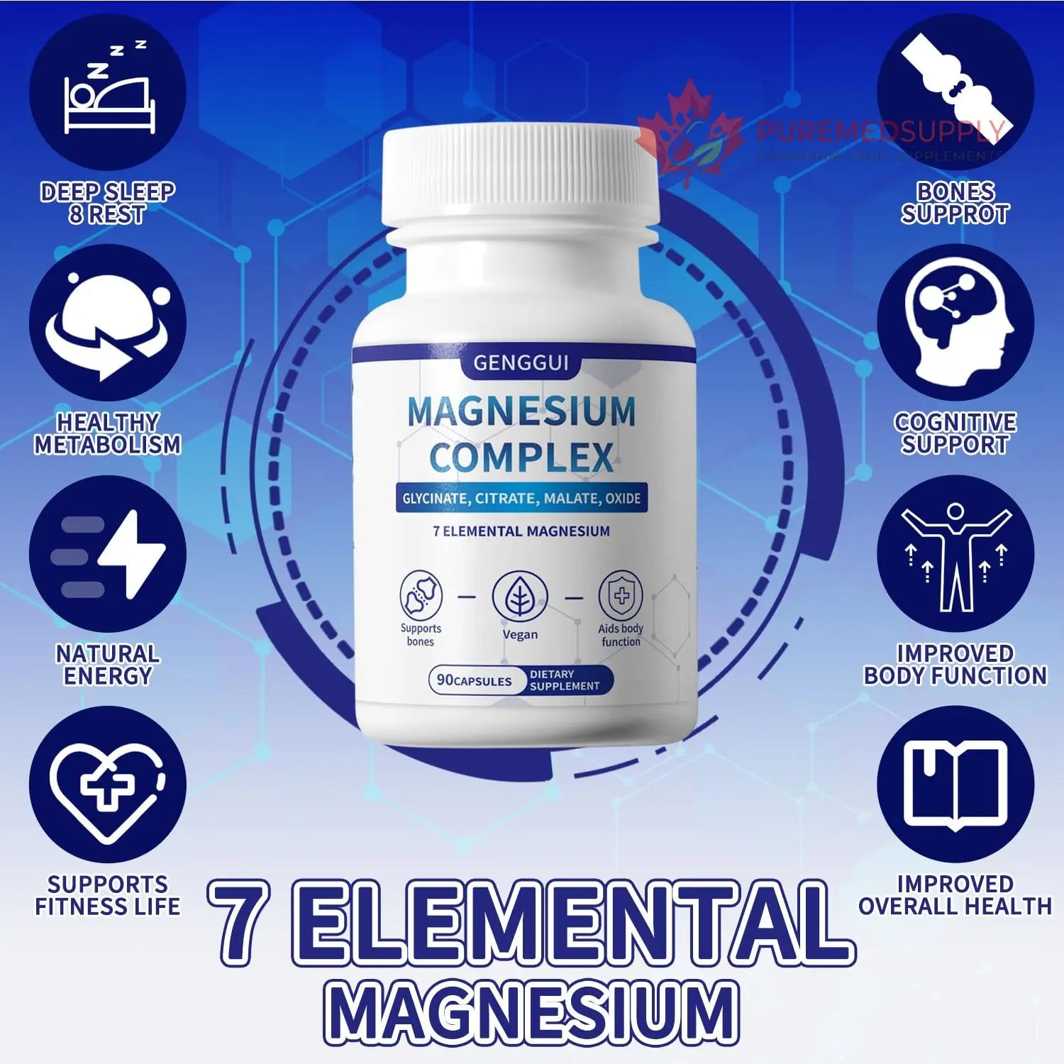 Magnesium Complex 1000mg with 8 Types - Glycinate, Citrate, Malate - Supports Muscle Relaxation, Bone Health, Energy Production & Sleep - High Absorption, Non-GMO, Vegan Capsules, 90 Count (001) ZYGCDZ buy supplements canada