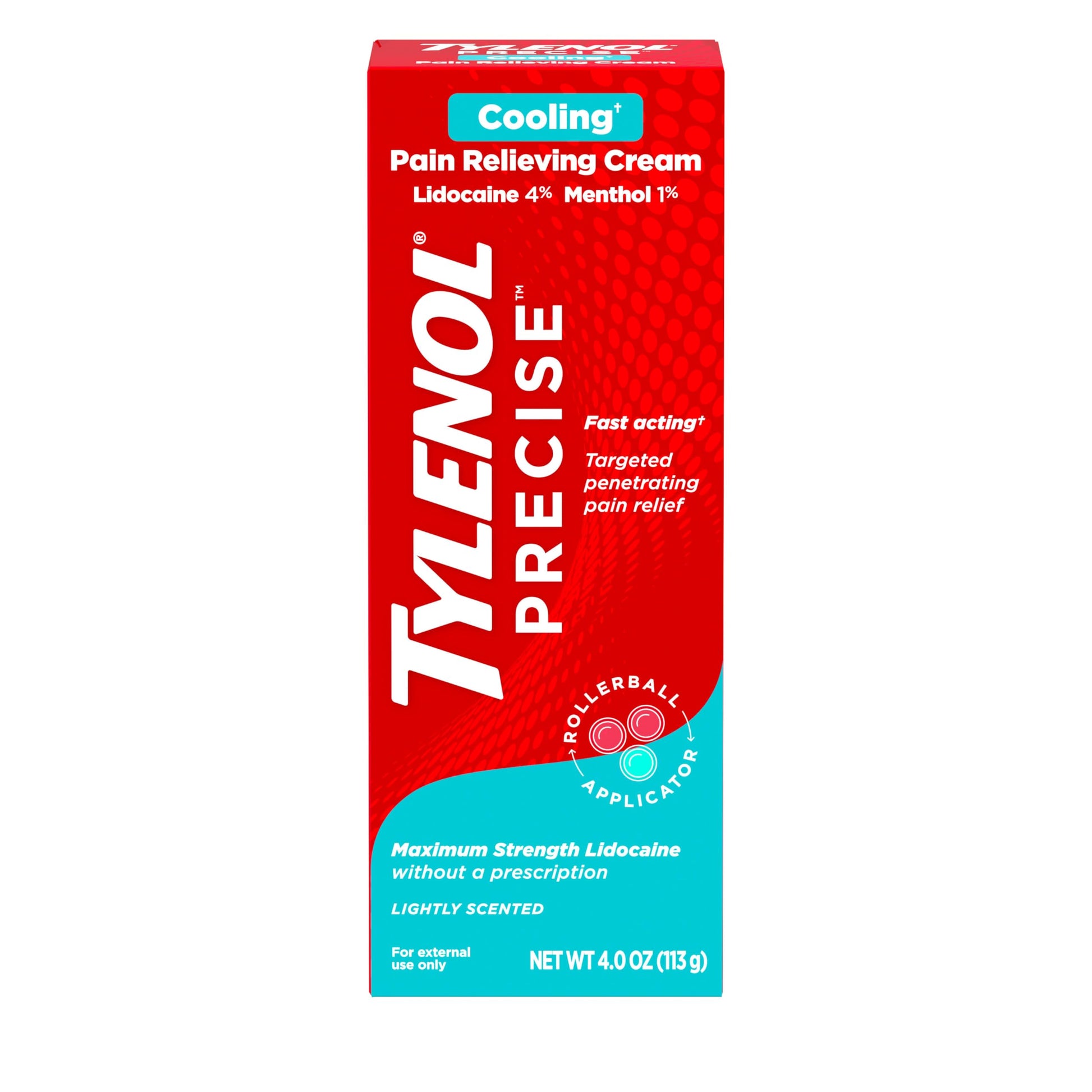 Tylenol Precise Cooling Cream, Strong Pain Relief with Fast-Acting Sensation, 4% Lidocaine, 1% Menthol, Maximum OTC Strength Relief for Back, Muscle & Joint, Numbing Cream Rollerball Applicator, 4 oz Tylenol buy supplements canada