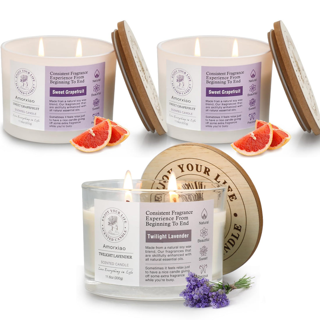 3 Pack Candles for Home Scented, 34.8 oz 240 Hour Long Lasting Candles Set, Grapefruit &Lavender ROSIANS buy supplements canada