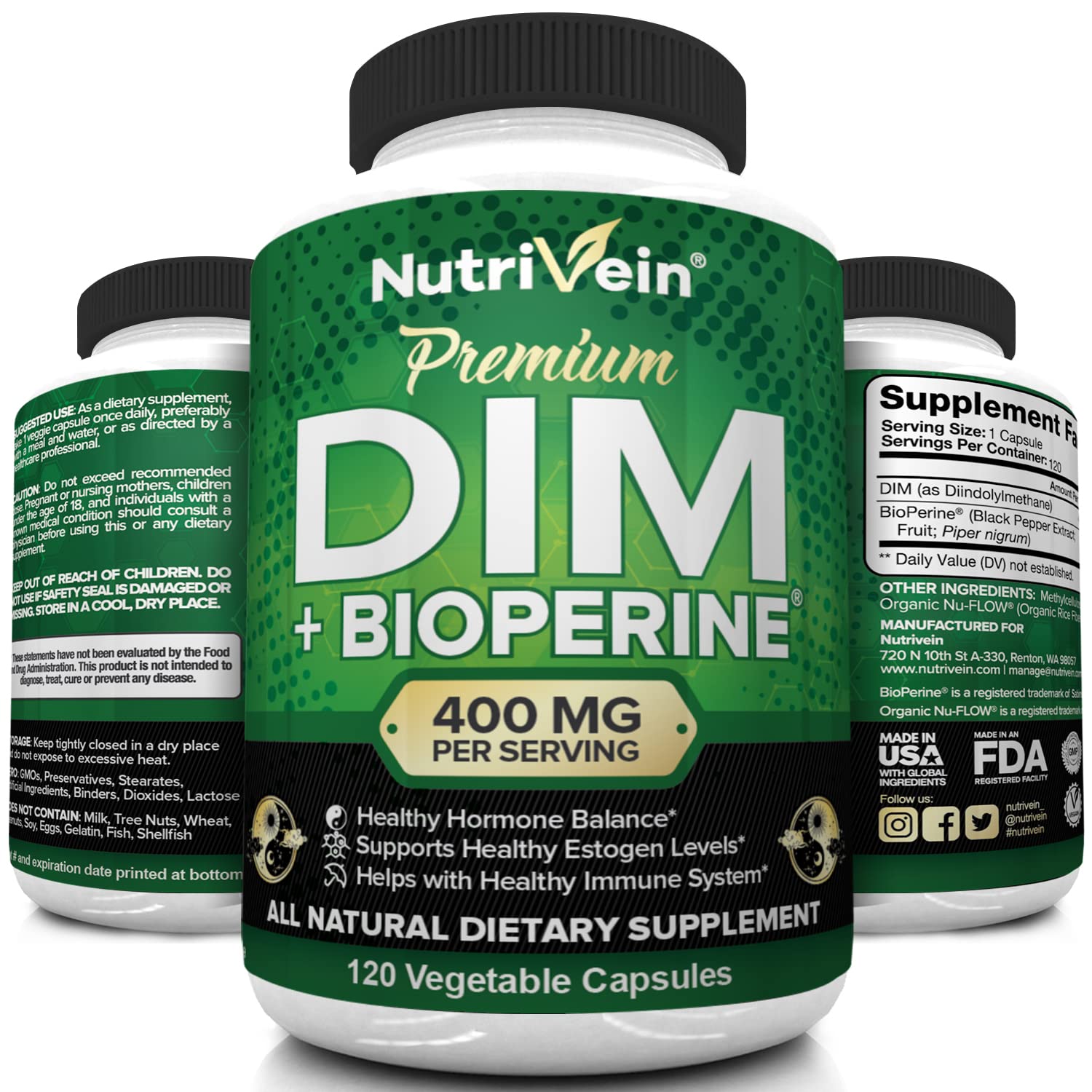 Nutrivein DIM Supplement 400mg Diindolylmethane Plus Bioperine - Maintain Hormone Nutrivein buy supplements canada