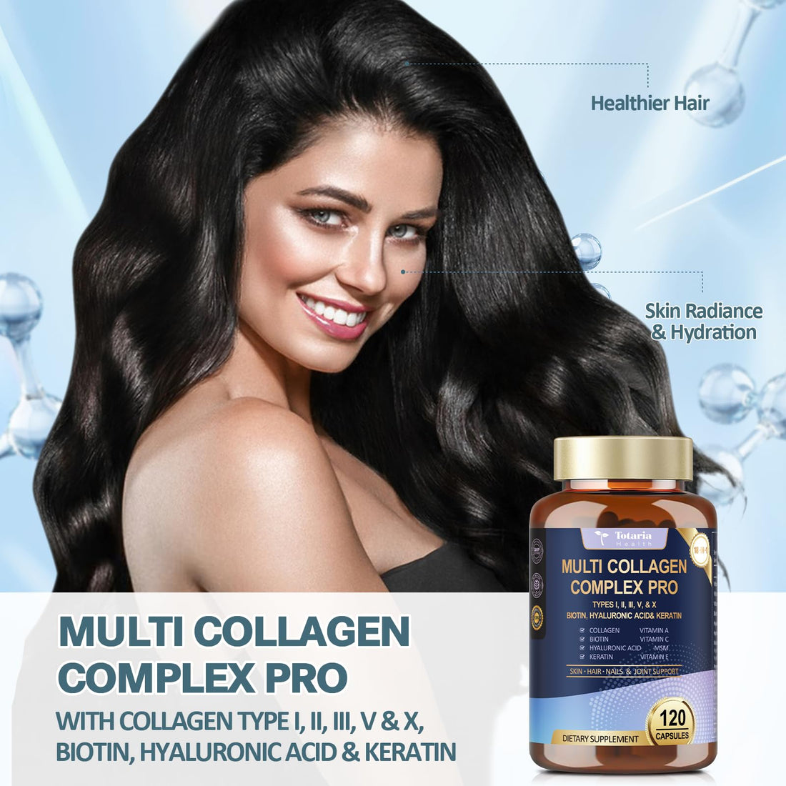 18-in-1 Collagen Pro with Hyaluronic Acid, Keratin, Biotin, VIT A C & E for Skin, Hair, Nails, Joint & Beauty - Multi Collagen Peptides Capsules Totaria buy supplements canada